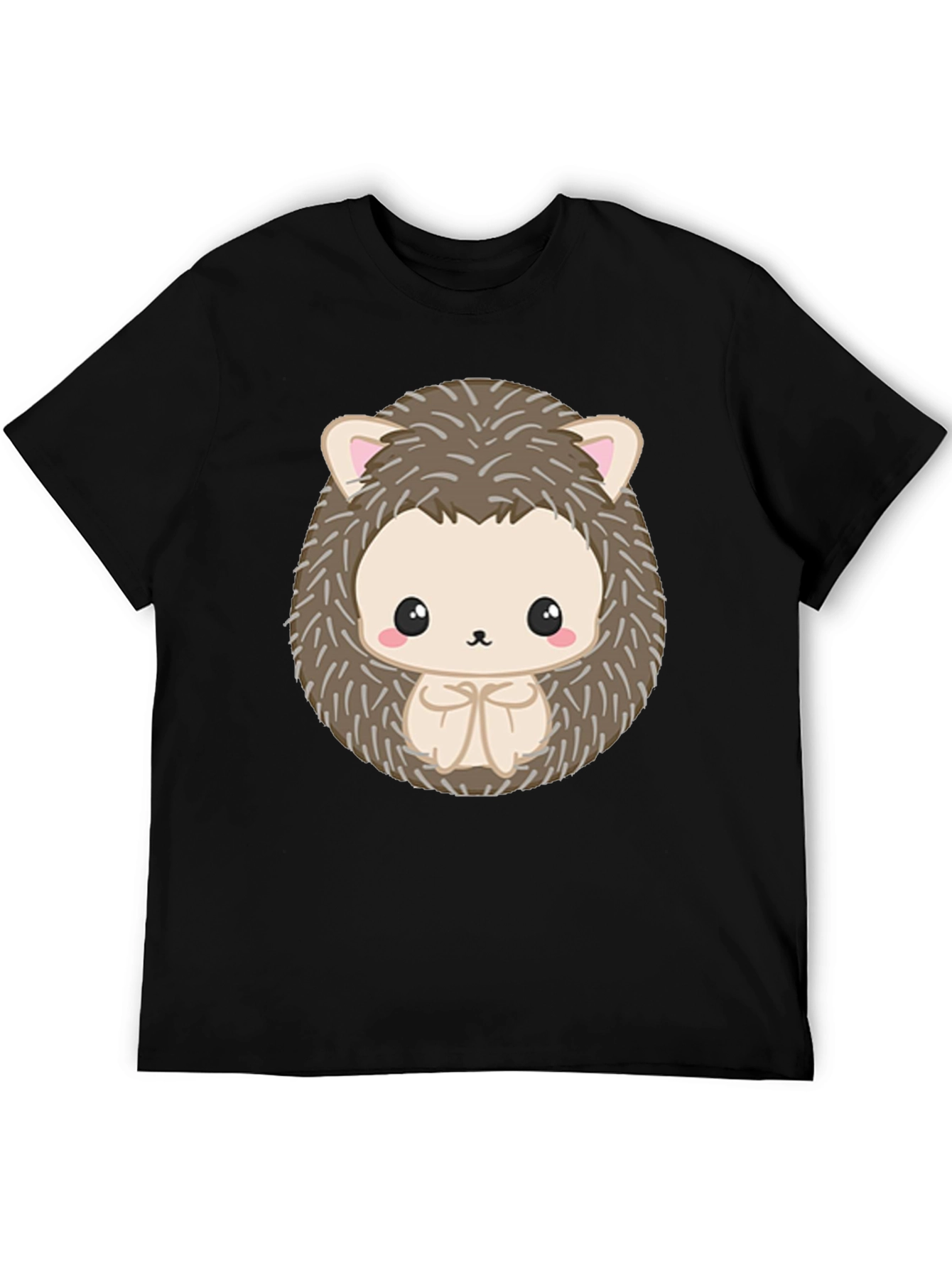 Black Cute Hedgehog Graphic Black T-Shirt view 5