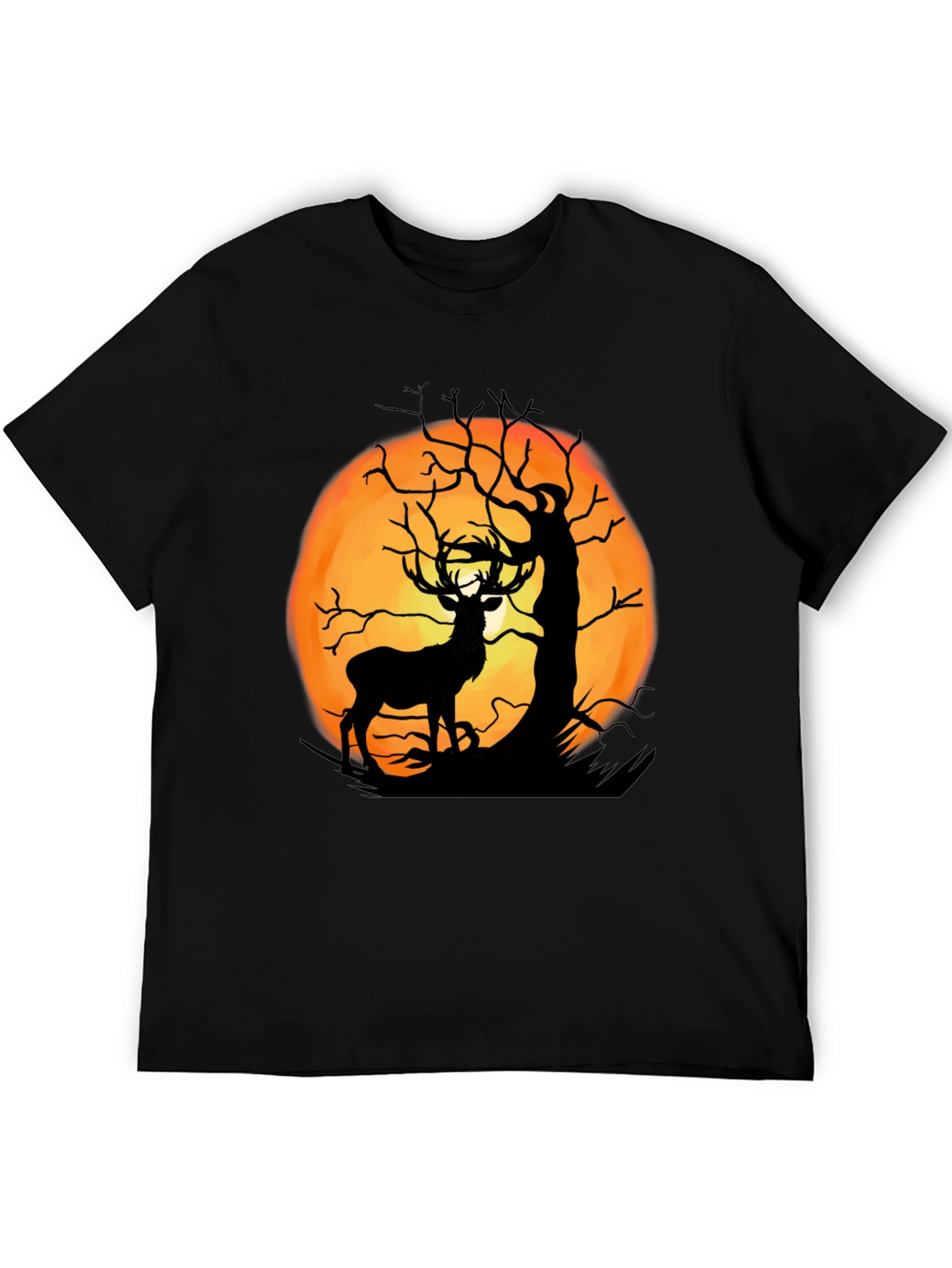 Black Deer Moon Silhouette Graphic Tee - Black Cotton view 5