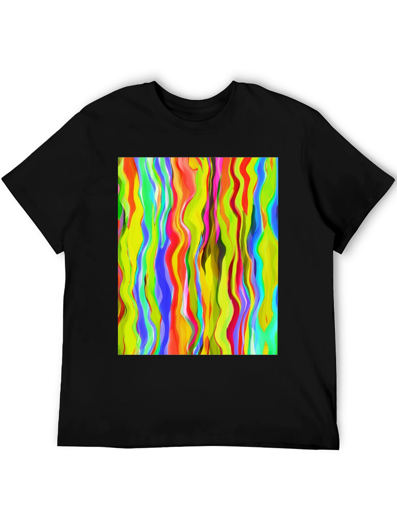 Black Vibrant Abstract Wave Print Black T-Shirt view 5