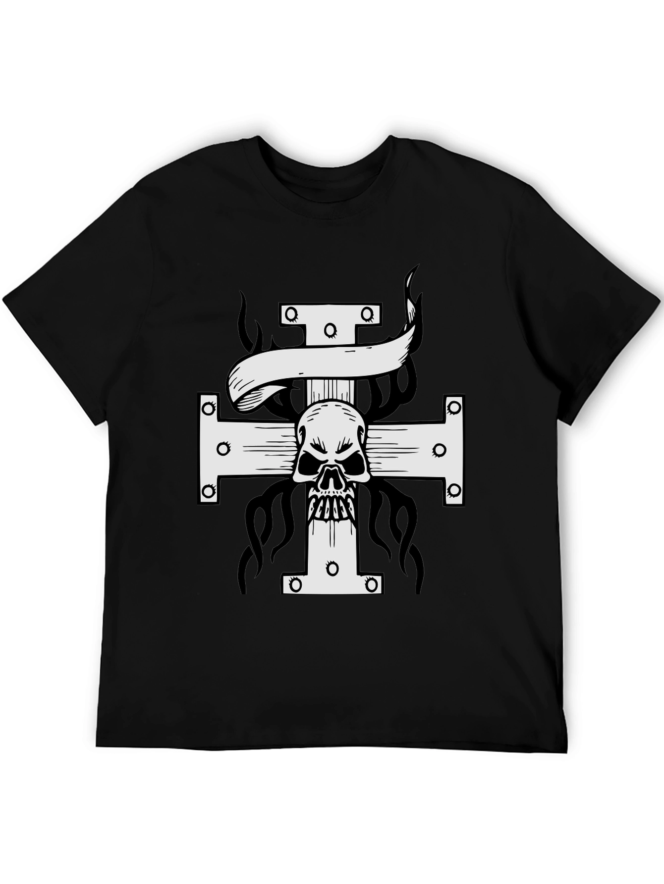 Black Skull Cross Graphic Tee - Black view 5