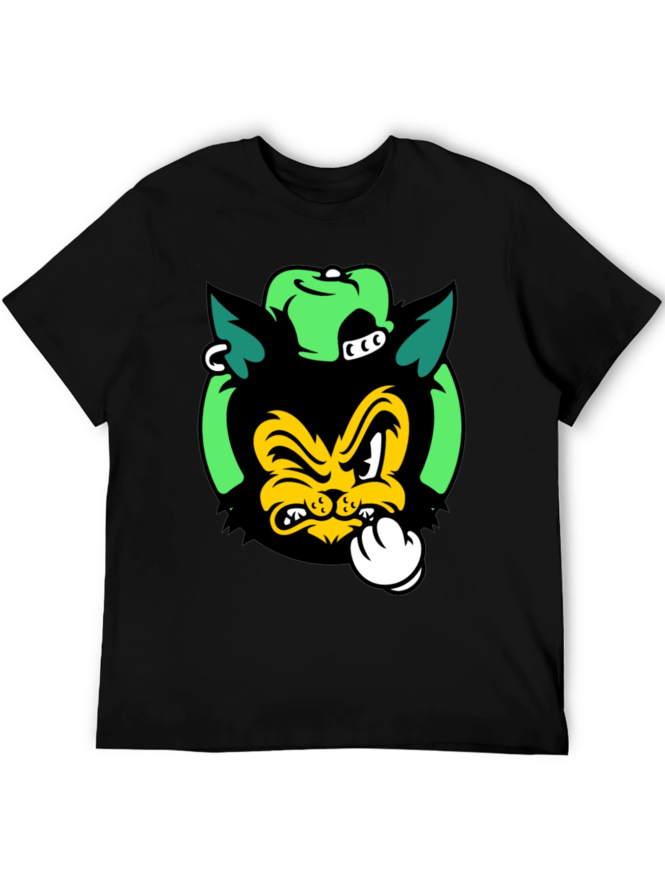 Black Cartoon Cat Graphic Print Black T-Shirt view 5