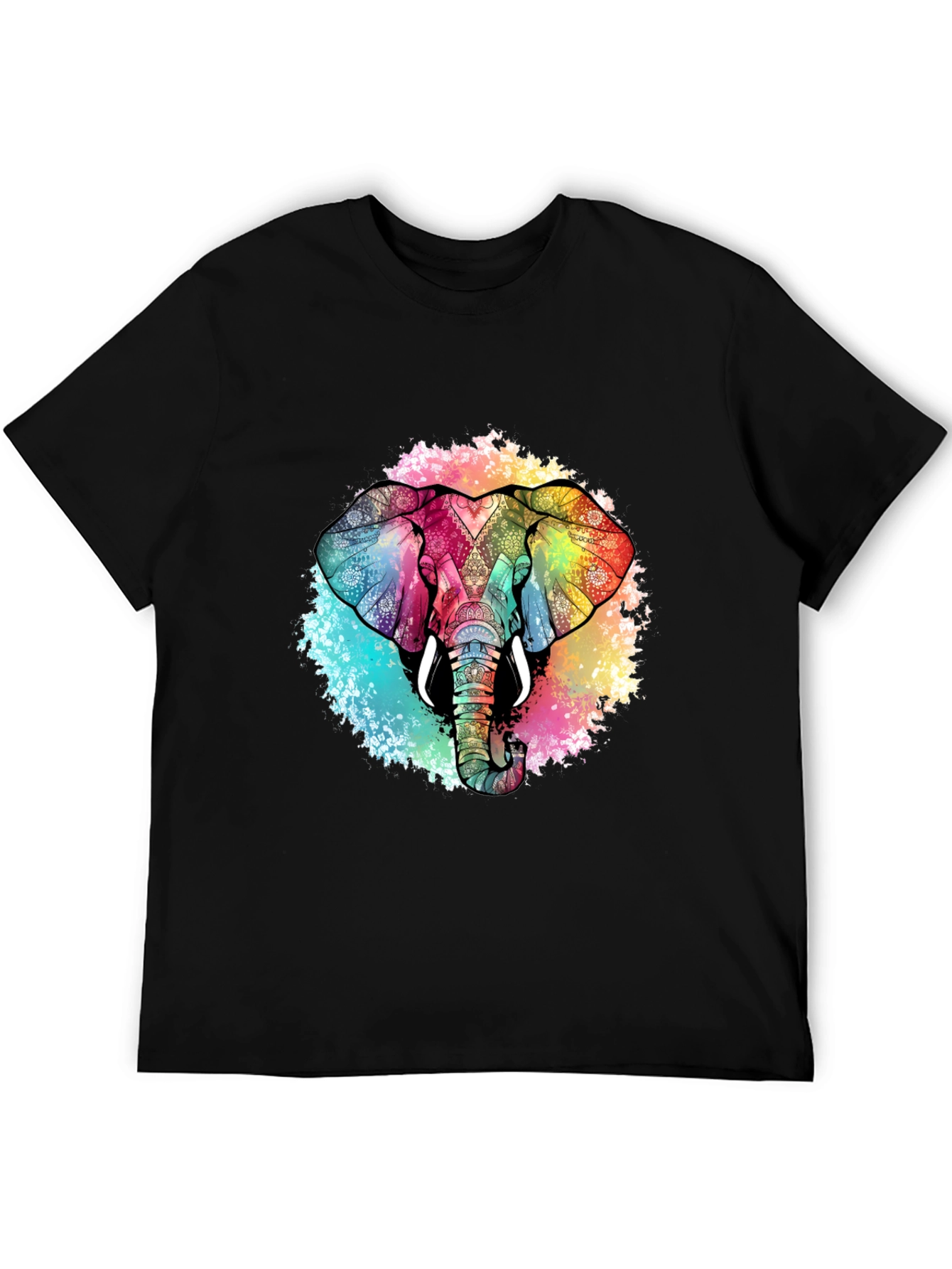 Black Colorful Elephant Graphic Tee - Unique Design view 5