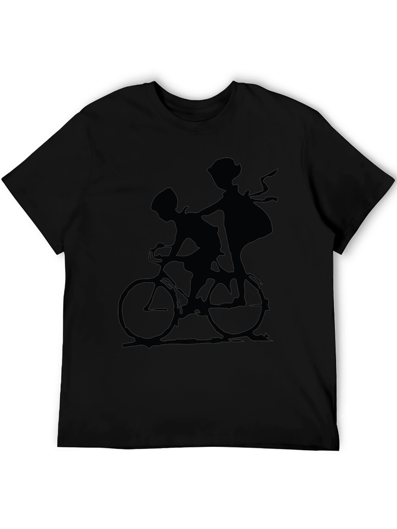 Black Silhouette Bike Ride Graphic Tee - Black Cotton Casual Shirt view 5