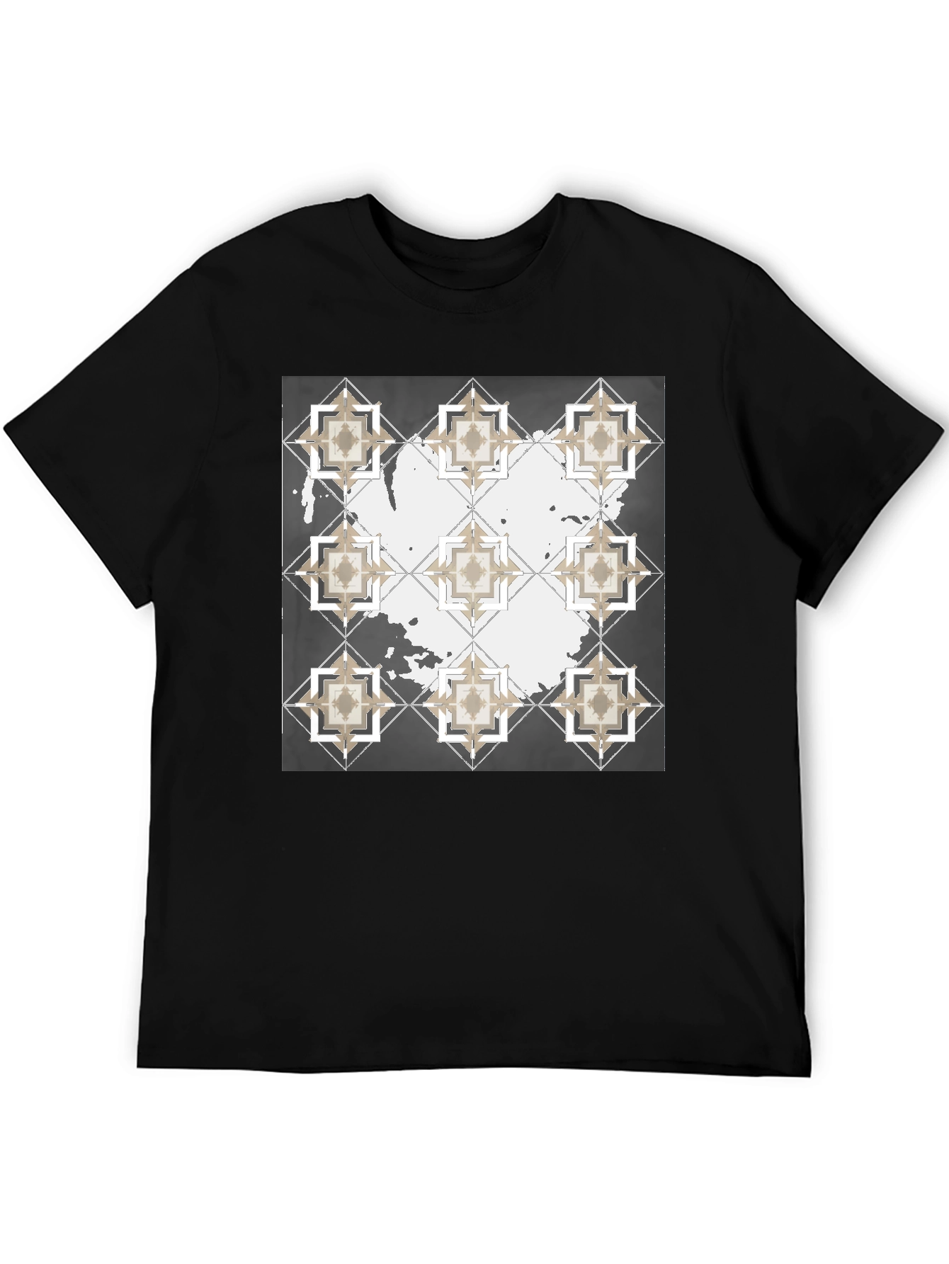Black Geometric Tile Print Crew Neck T-Shirt view 5