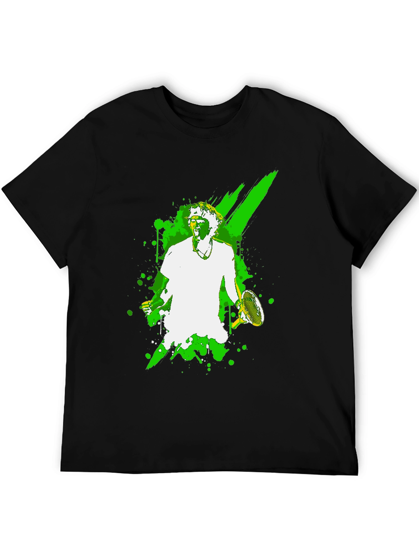 Black Tennis Player Graphic Tee - Black Cotton T-Shirt view 5