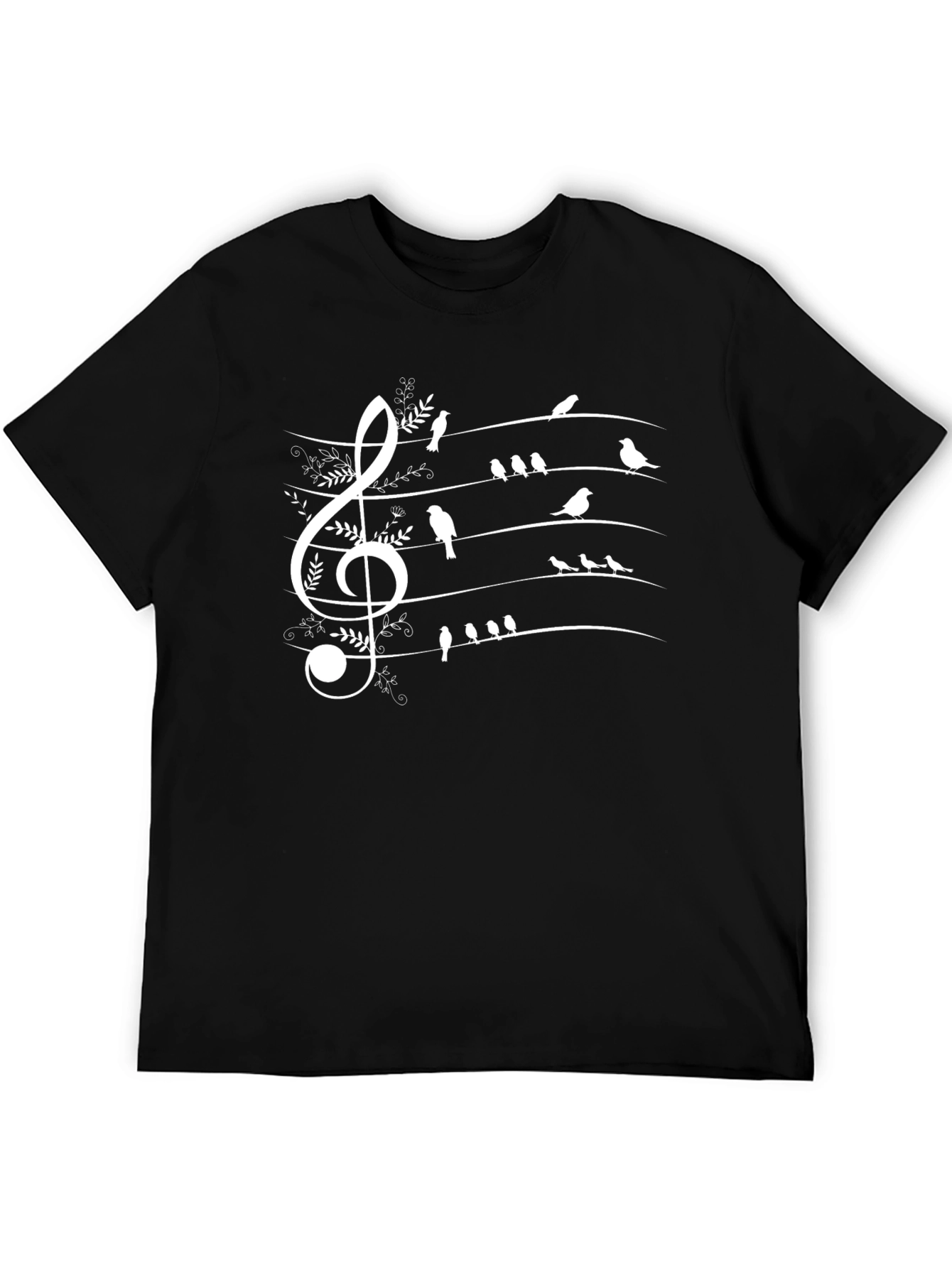Black Musical Birds Staff Graphic T-Shirt - Black view 5