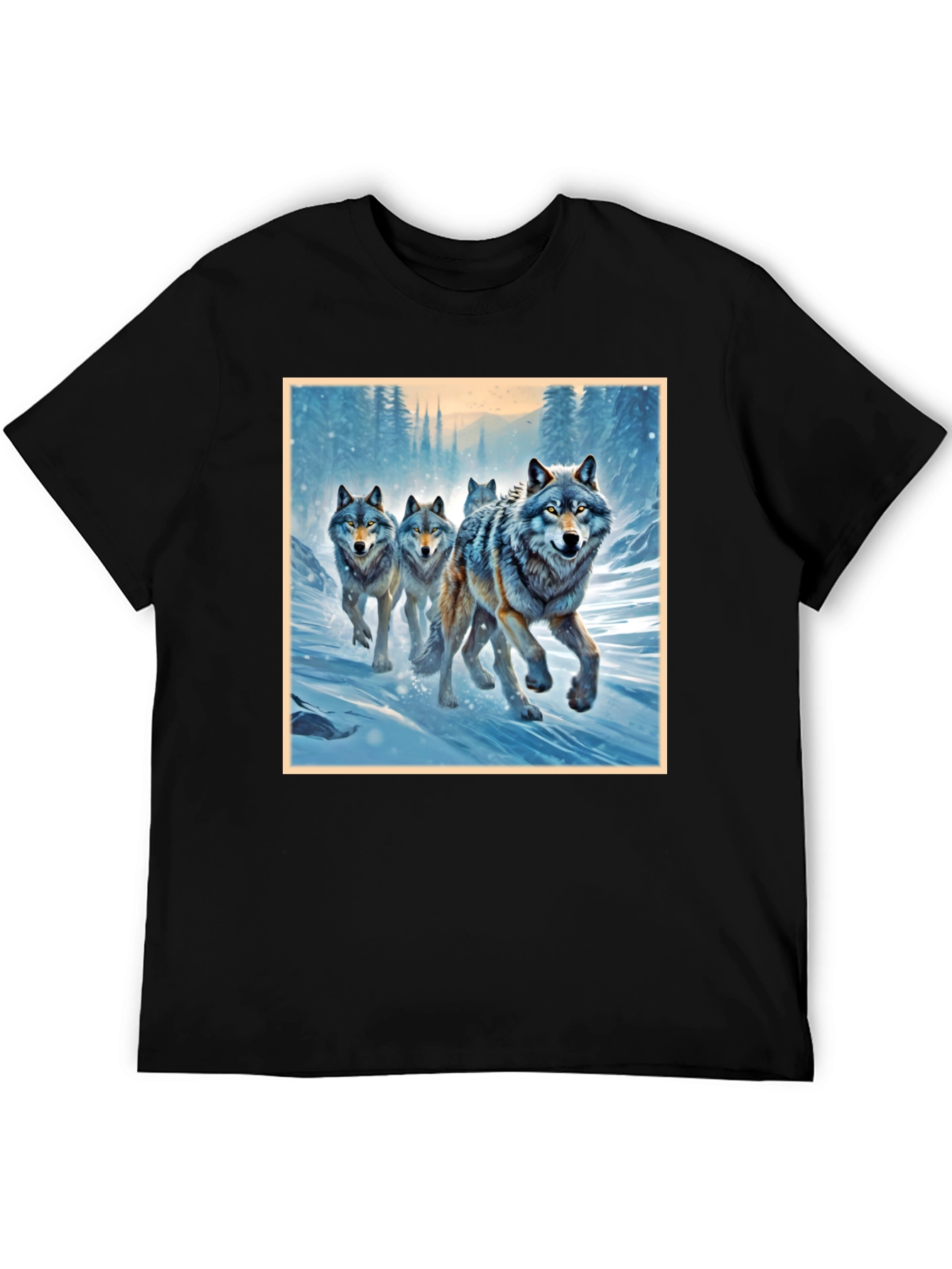 Black Wolf Pack Graphic Tee - Black Cotton Blend Shirt view 5