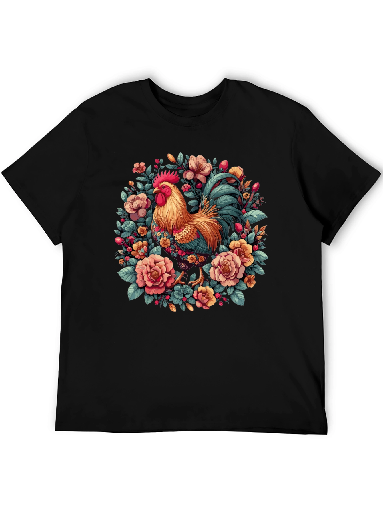 Black Floral Rooster Graphic T-Shirt view 5