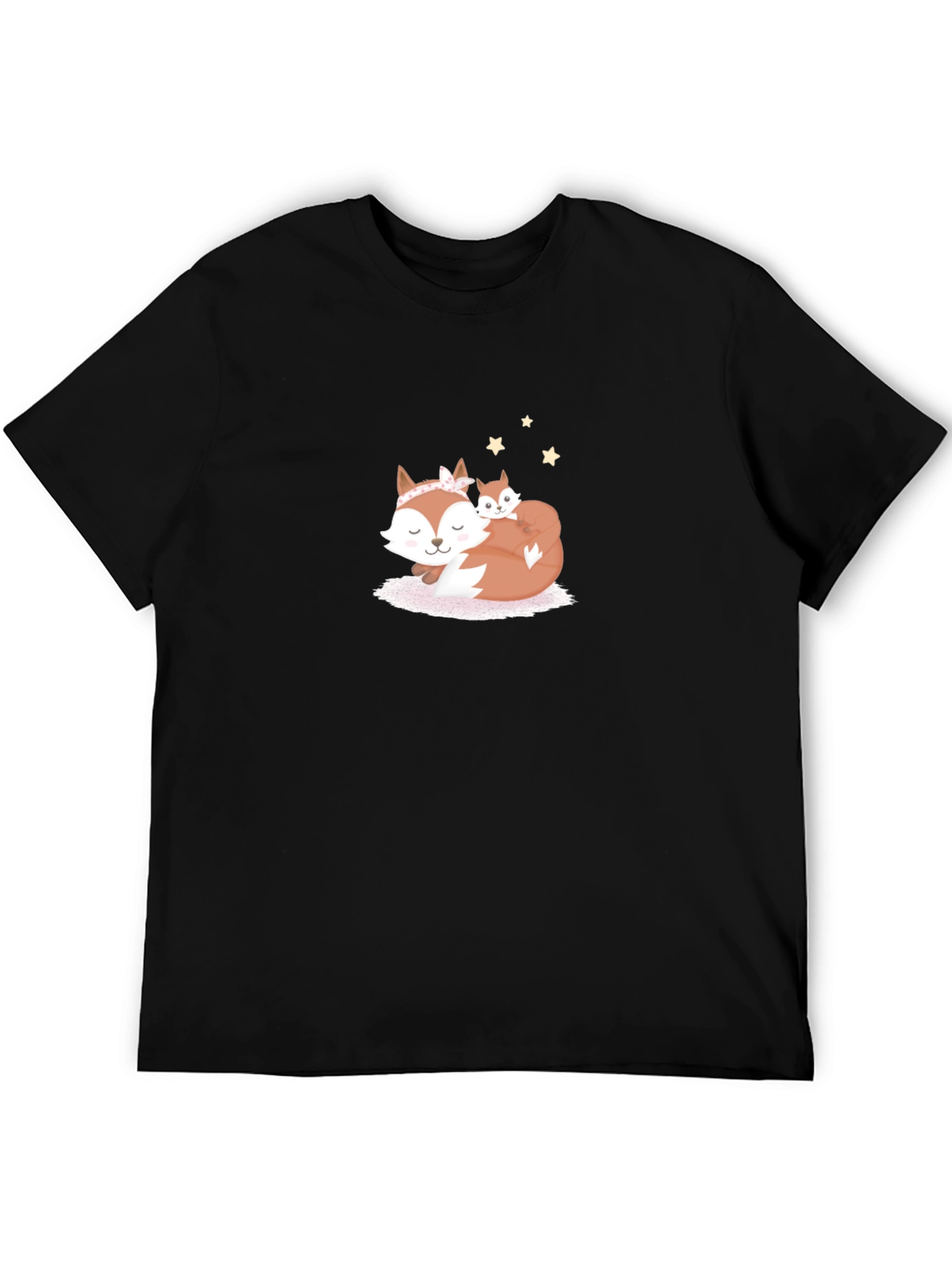 Black Cute Fox Mom & Baby Black T-Shirt view 5