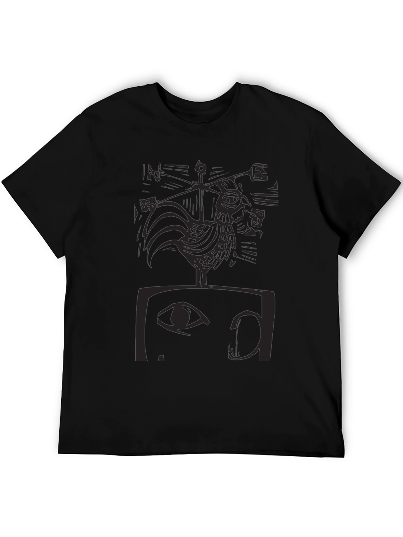 Black Abstract Rooster Graphic Tee - Men's Black T-Shirt view 5