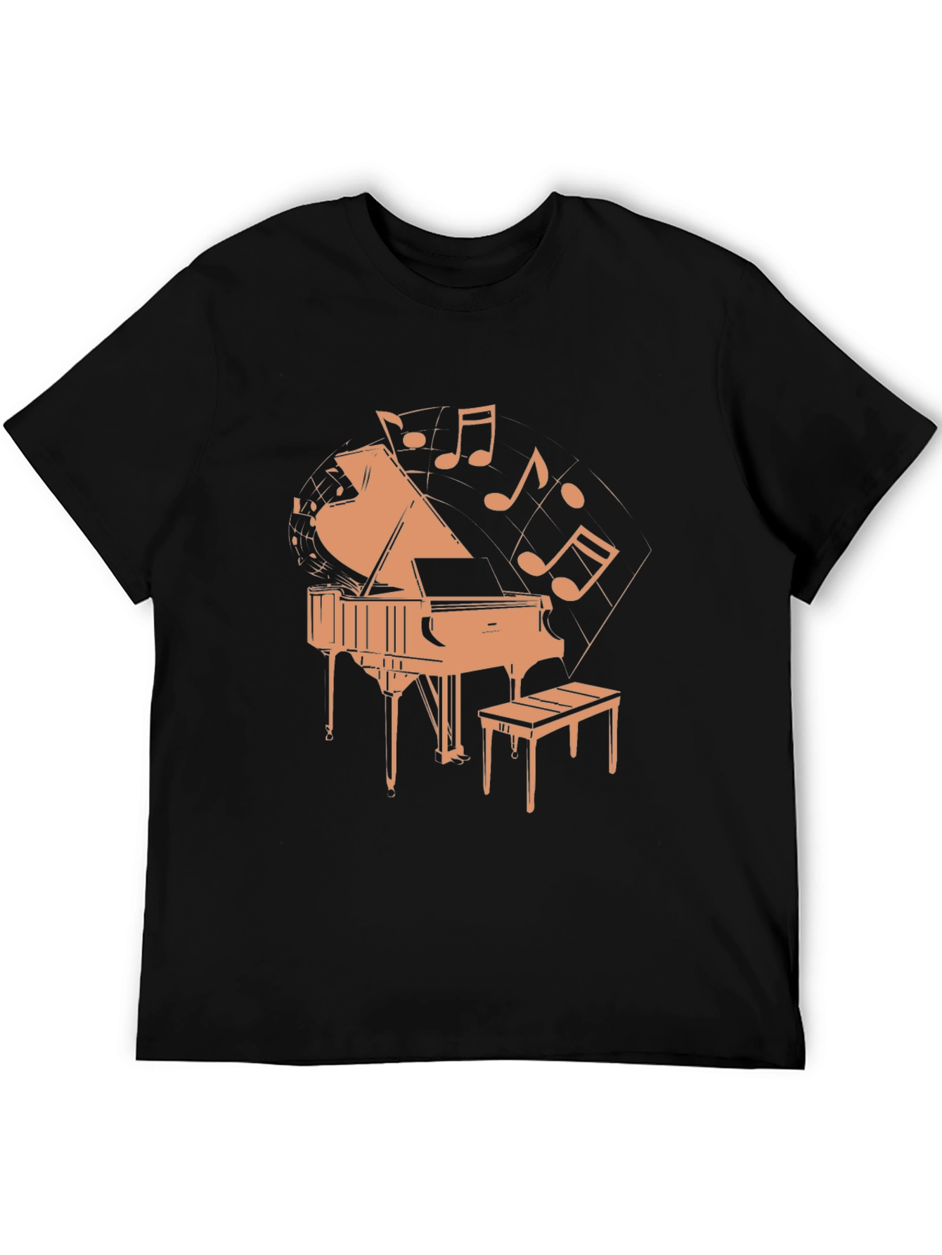 Black Piano and Music Notes Graphic T-Shirt view 5
