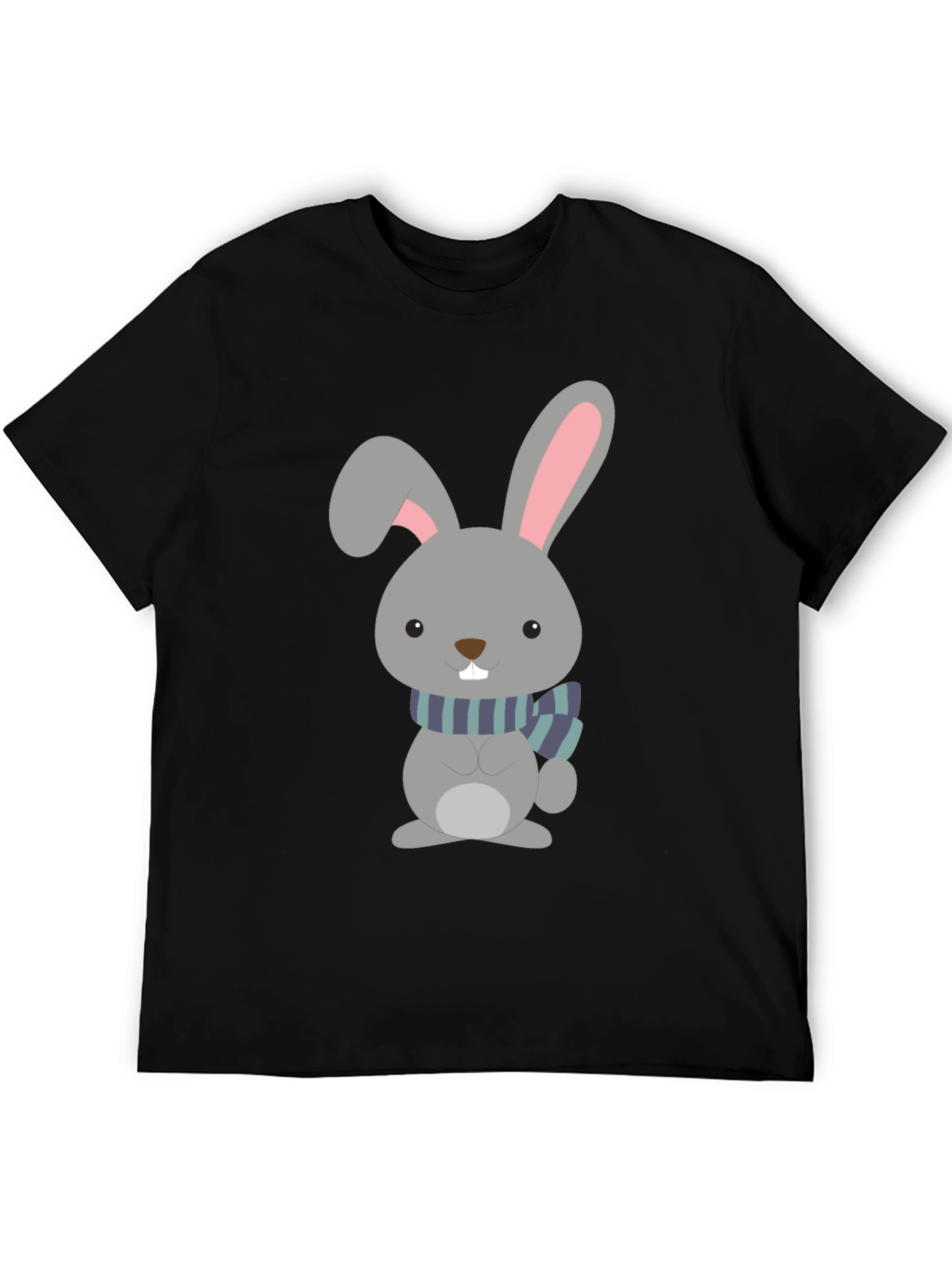 Cute Cartoon Rabbit Graphic Tee - Unisex Black T-Shirt - 5