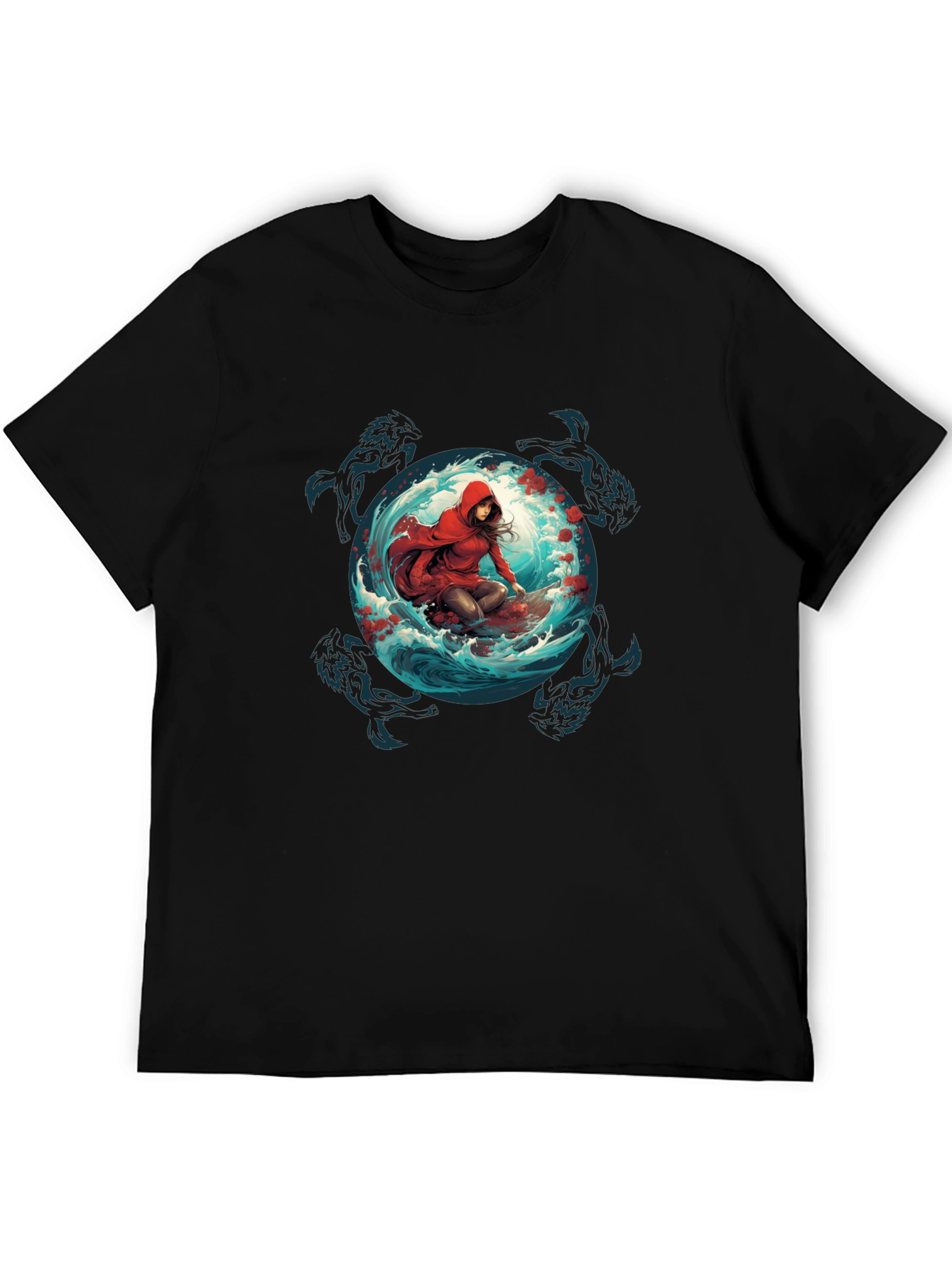 Black Red Riding Hood Wolves T-Shirt - Unique Graphic Tee view 5