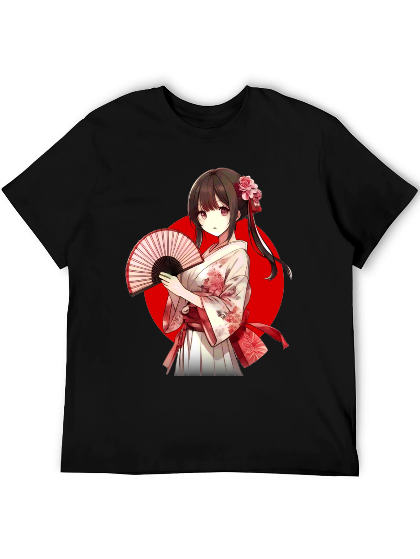 Black Anime Girl Kimono T-Shirt view 5