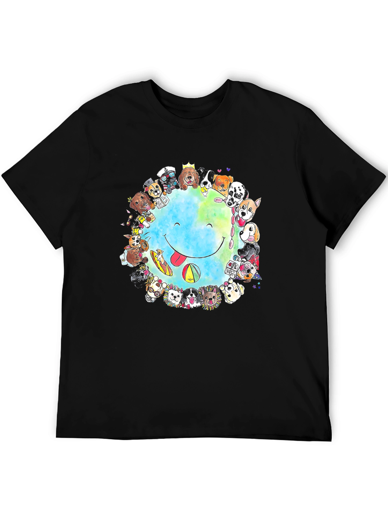 Black Dog Lover Smile Earth Graphic T-Shirt view 5