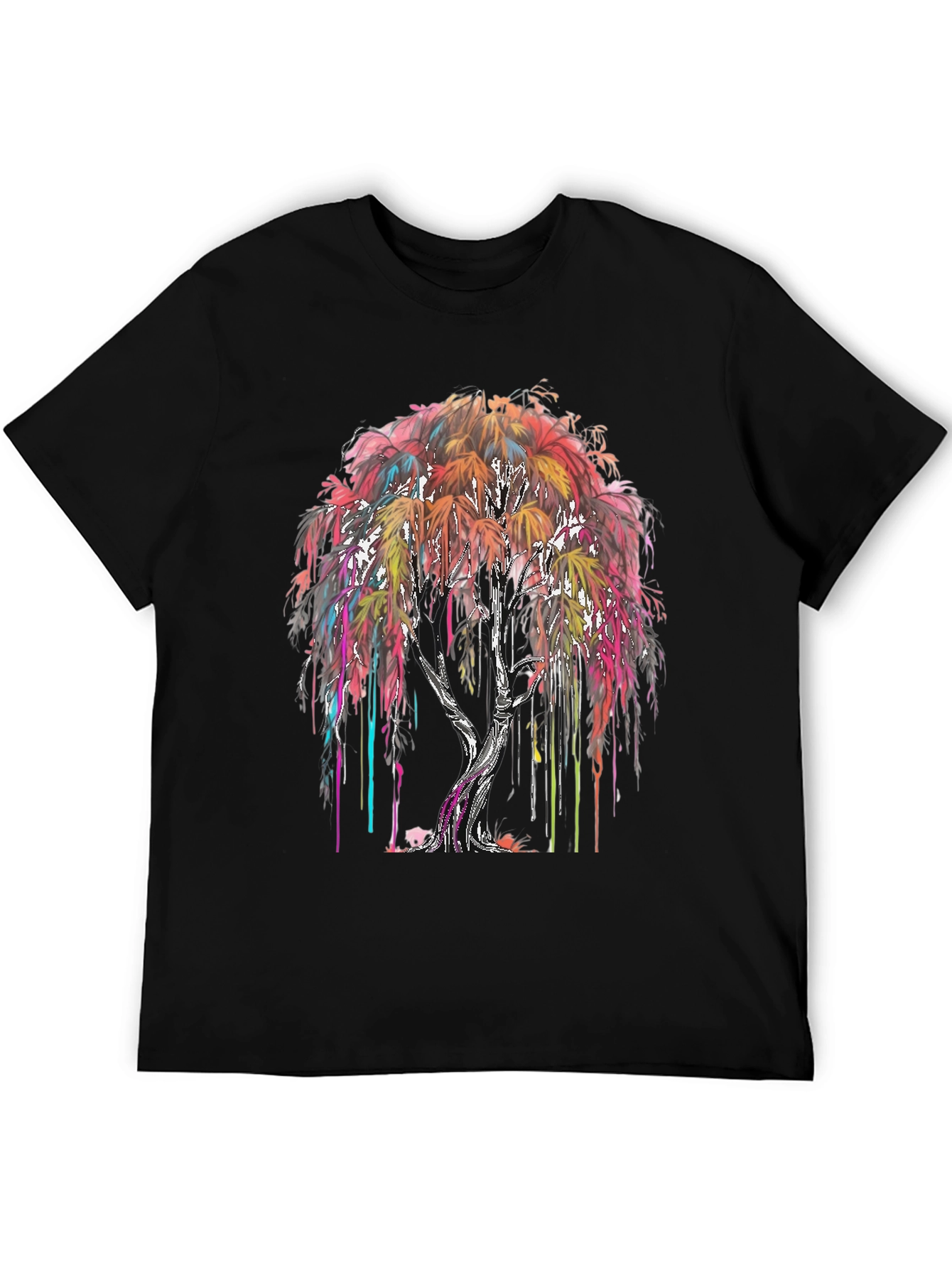 Black Colorful Drip Tree Graphic T-Shirt view 5