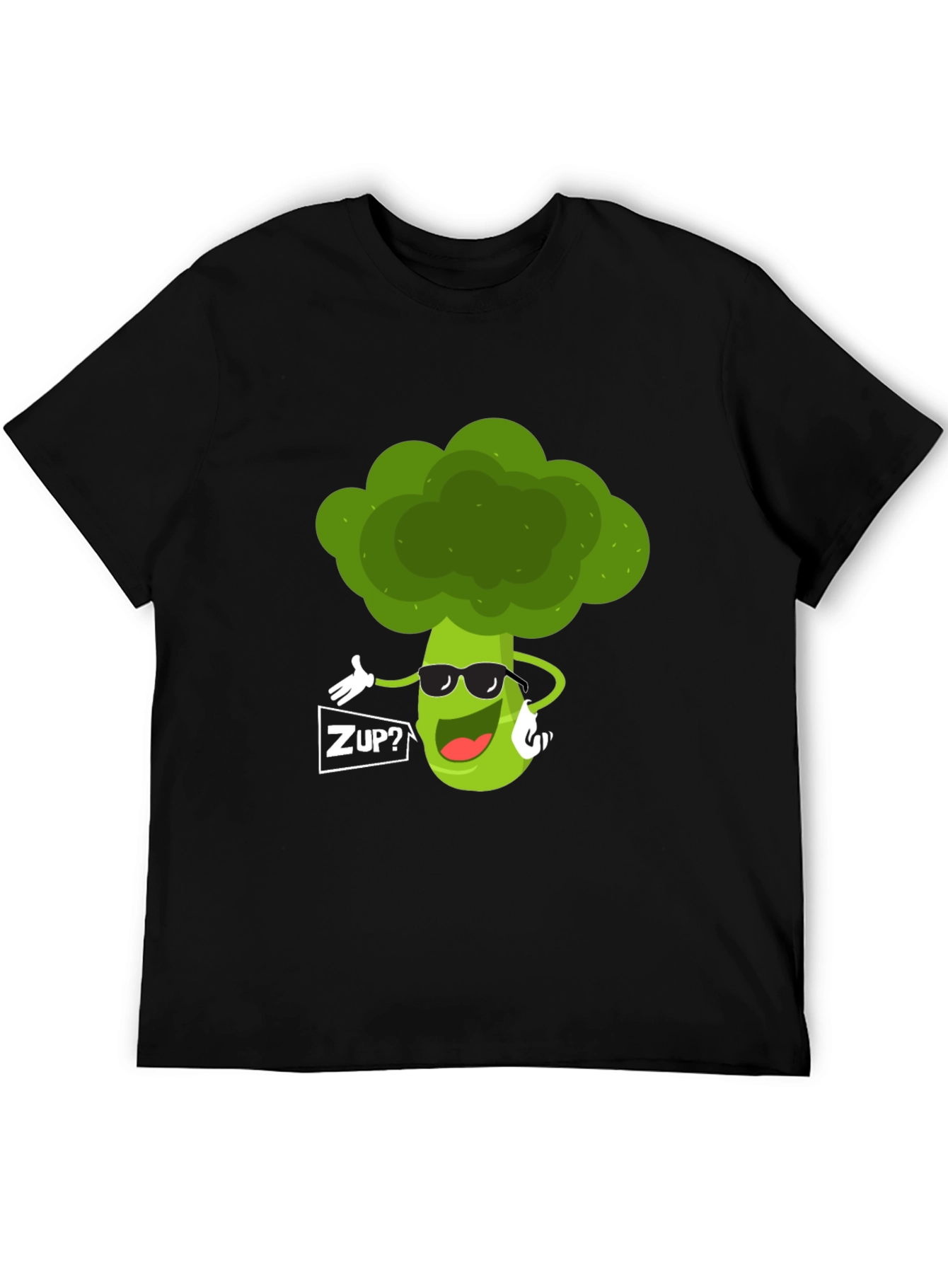 Black Funny Broccoli Graphic T-Shirt - "ZUP?" Design view 5