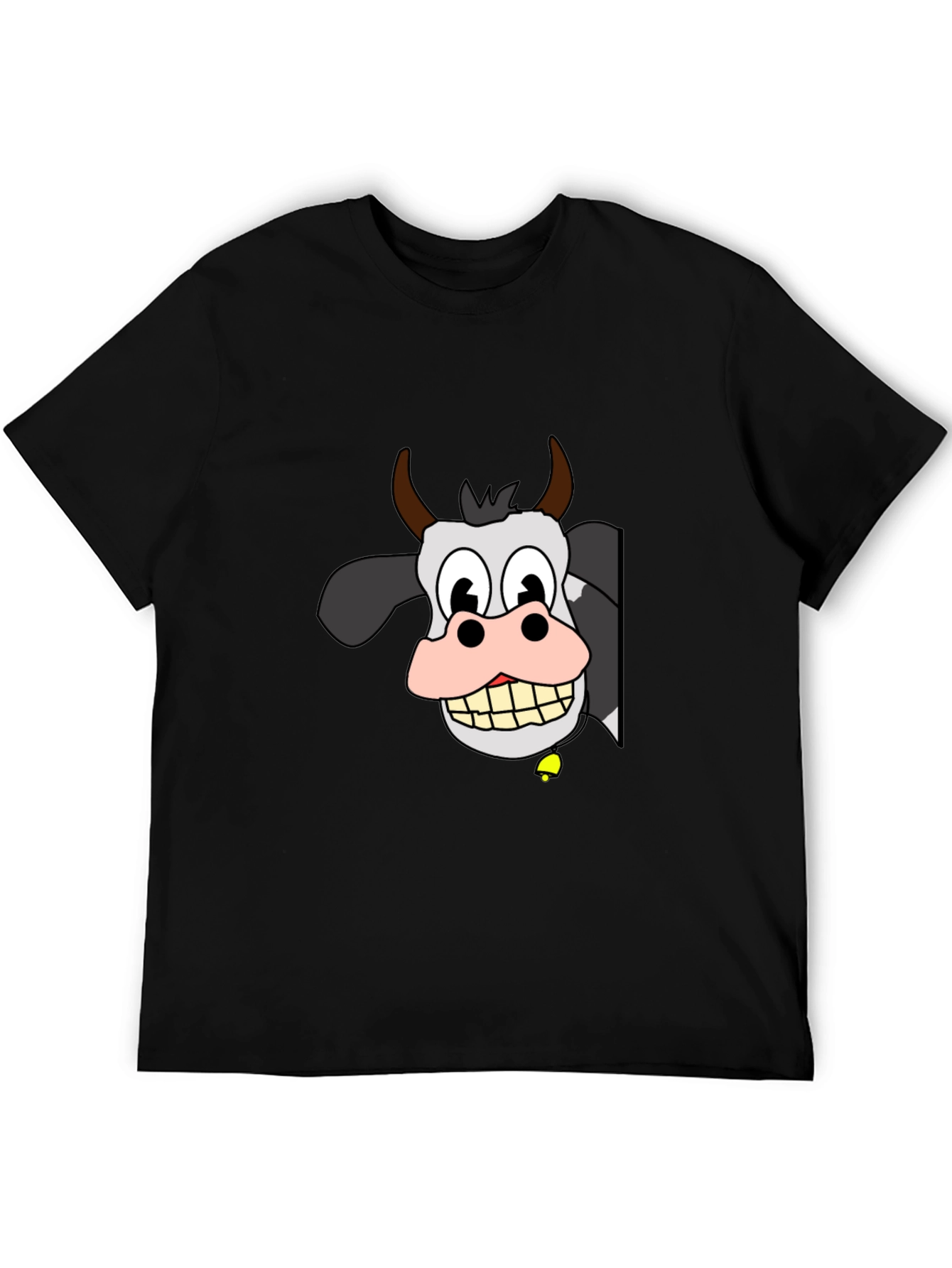 Black Funny Cow Cartoon Black T-Shirt view 5