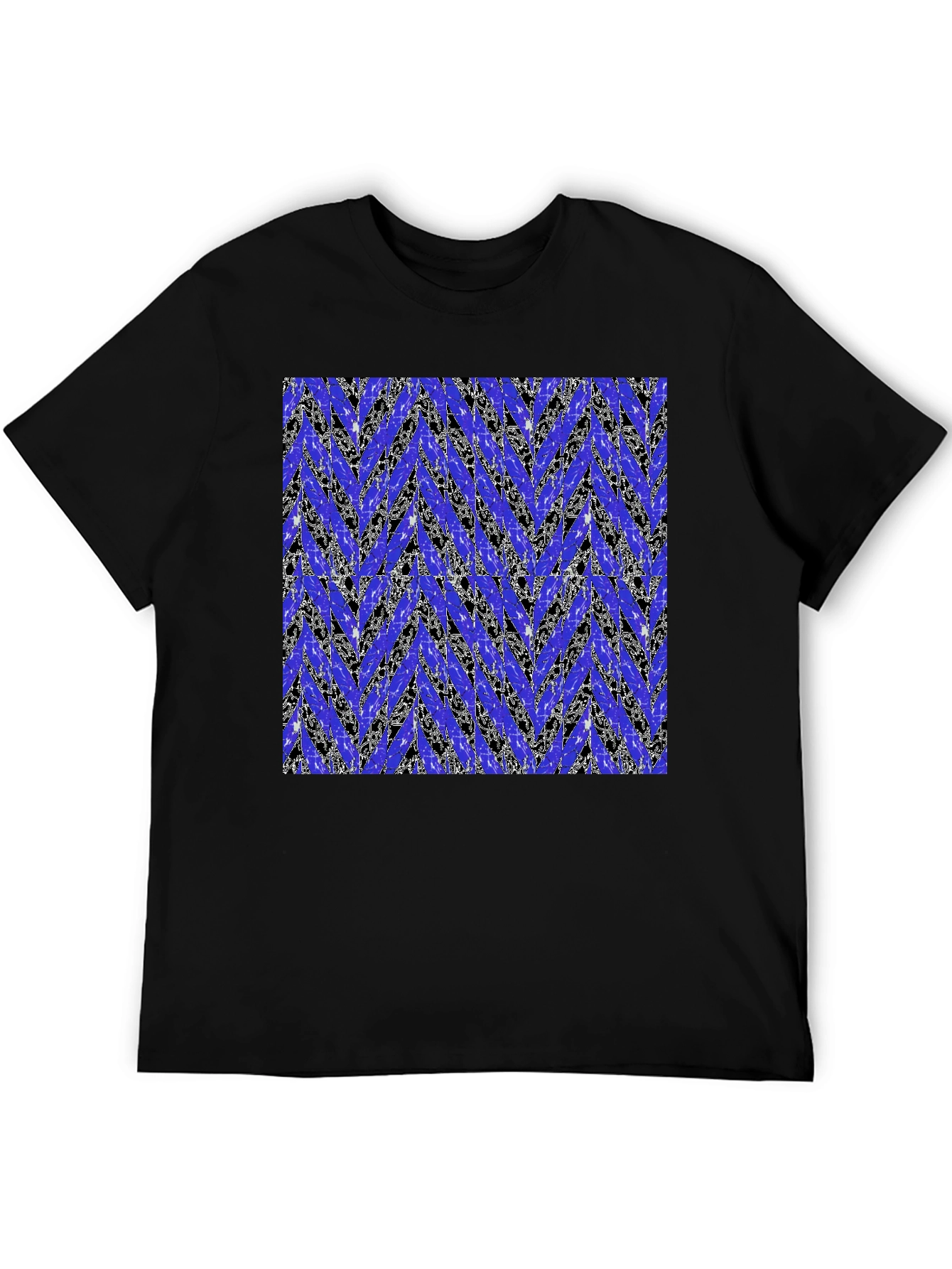 Black Abstract Blue Chevron Print Men's Black T-Shirt view 5