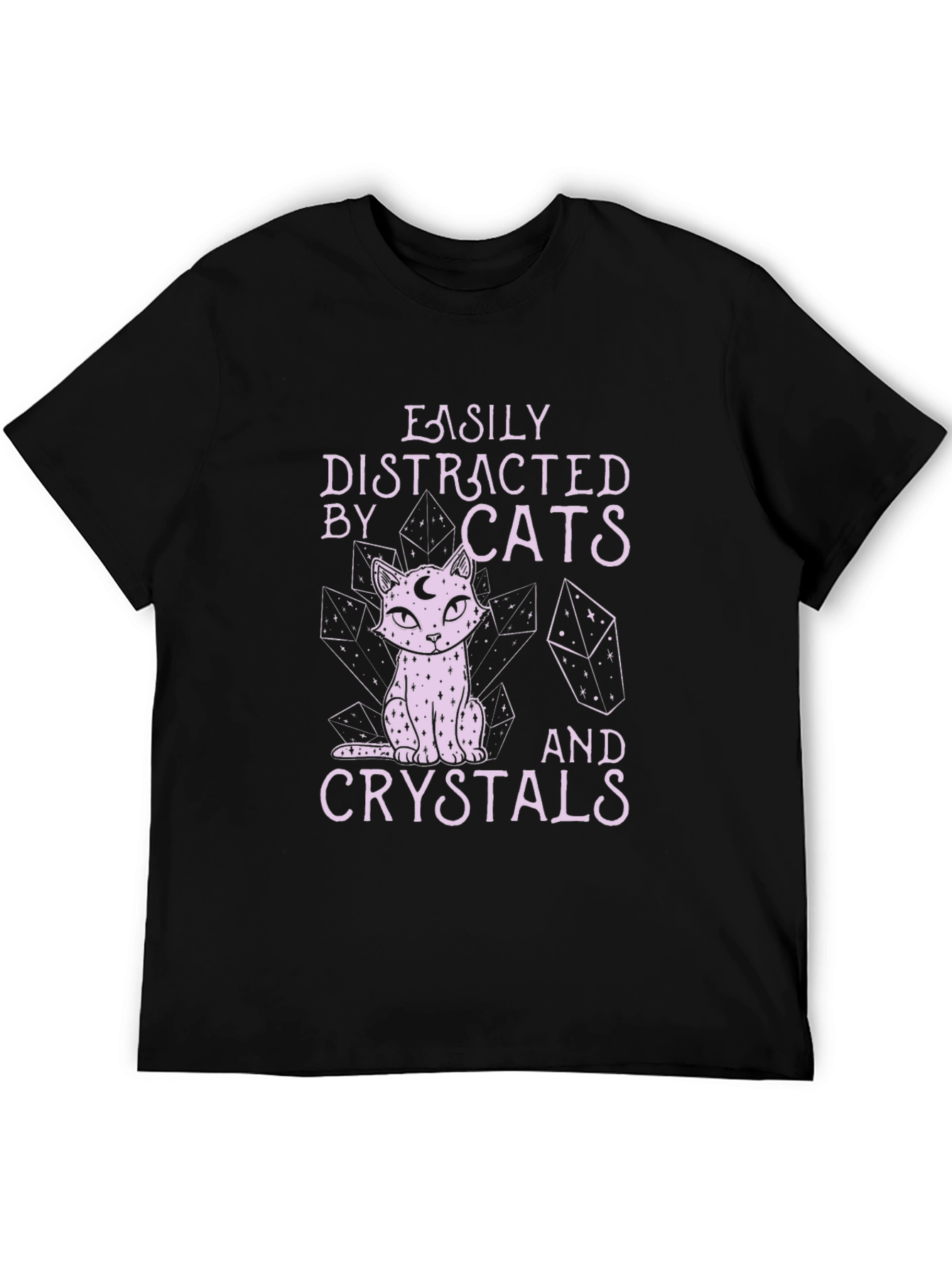 Black Easily Distracted by Cats and Crystals T-Shirt view 5