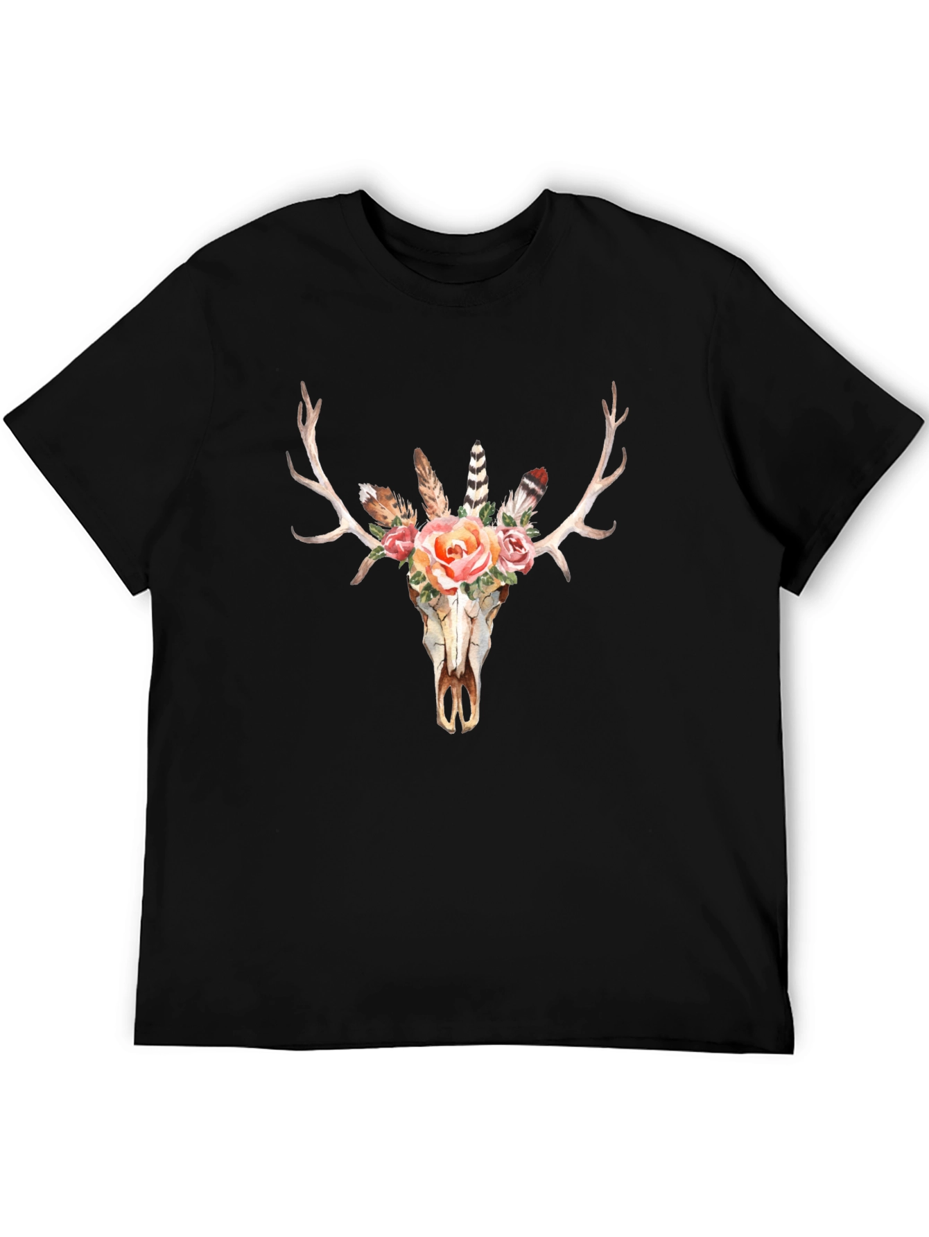 Black Boho Skull Graphic Tee - Men's Black T-Shirt view 5
