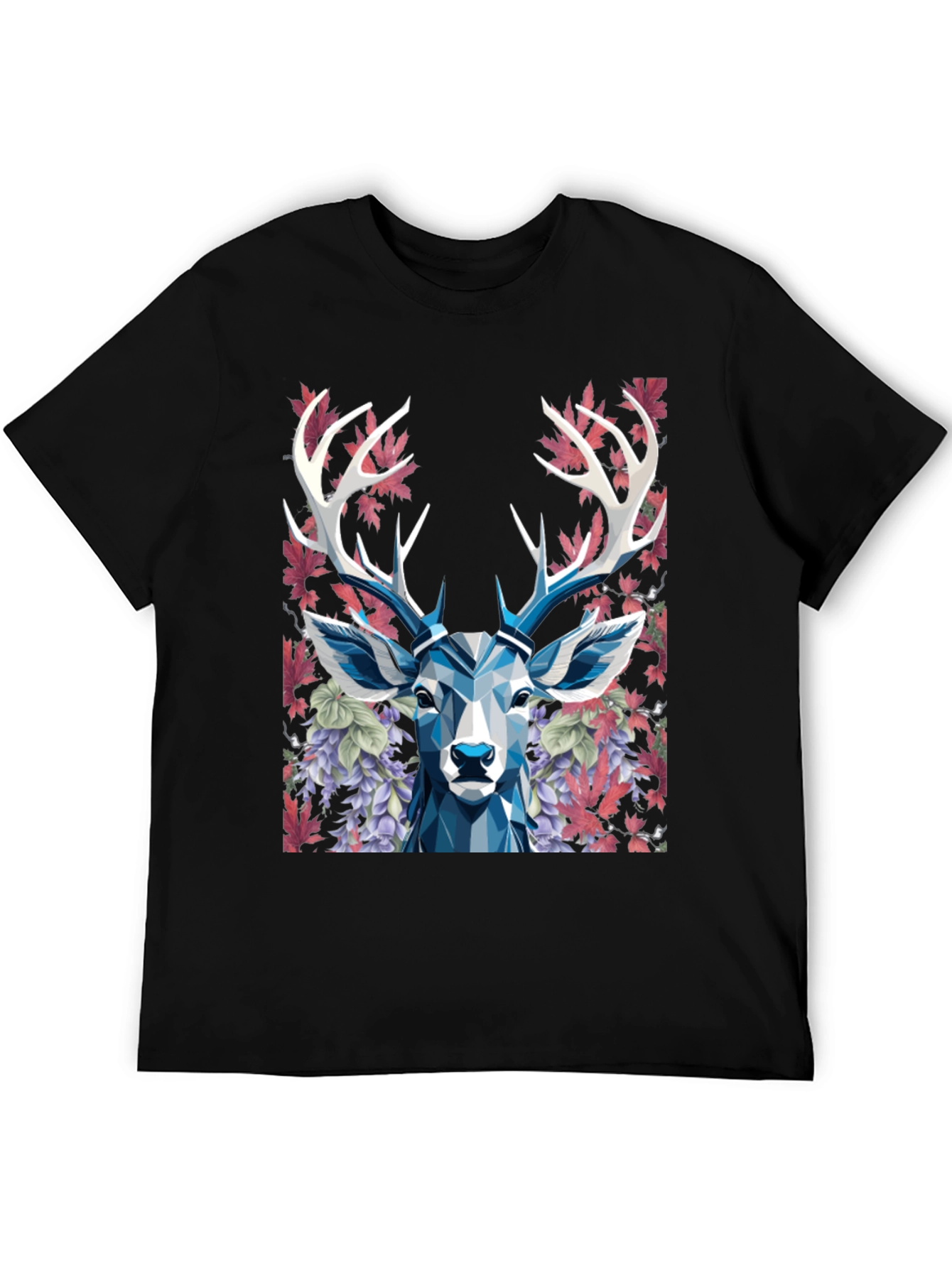 Black Geometric Deer Floral Graphic T-Shirt view 5