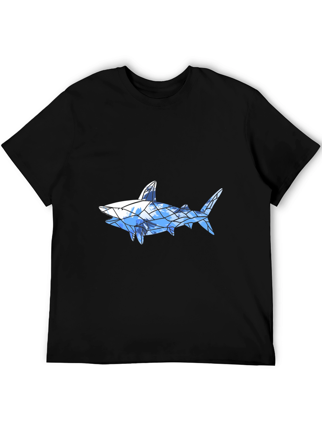 Black Geometric Shark Graphic Tee - Black Cotton Blend view 5