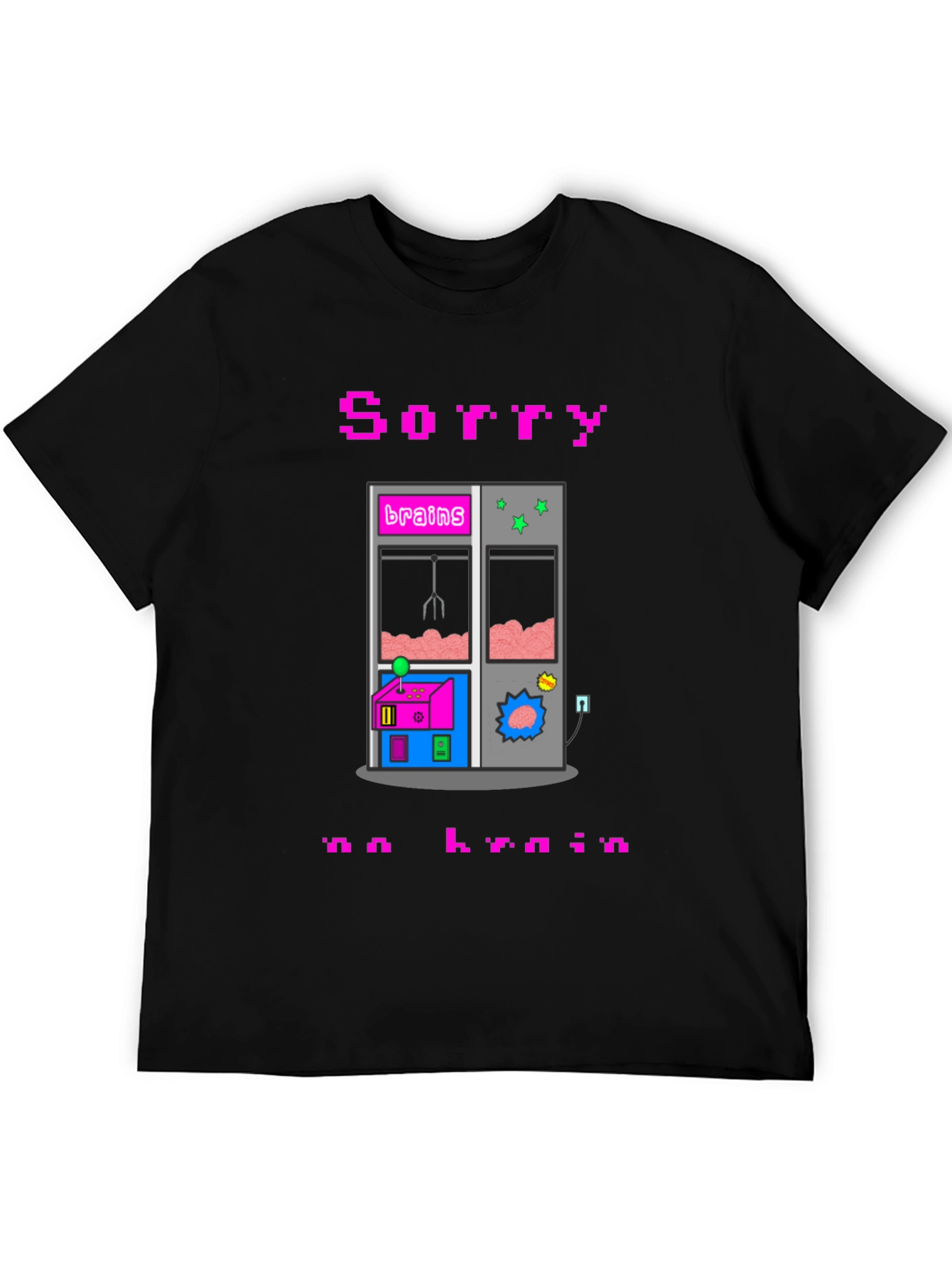 Black Sorry No Brain Pixel Art Graphic Tee view 5