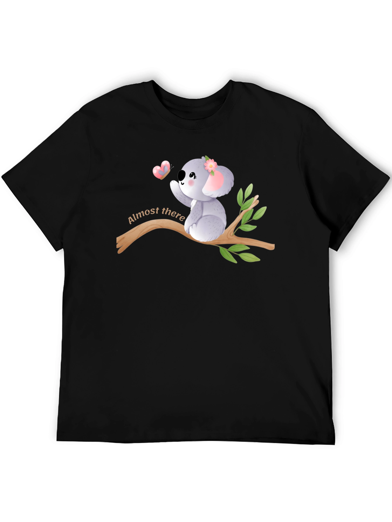 Black Cute Koala 'Almost There' Black Graphic T-Shirt view 5