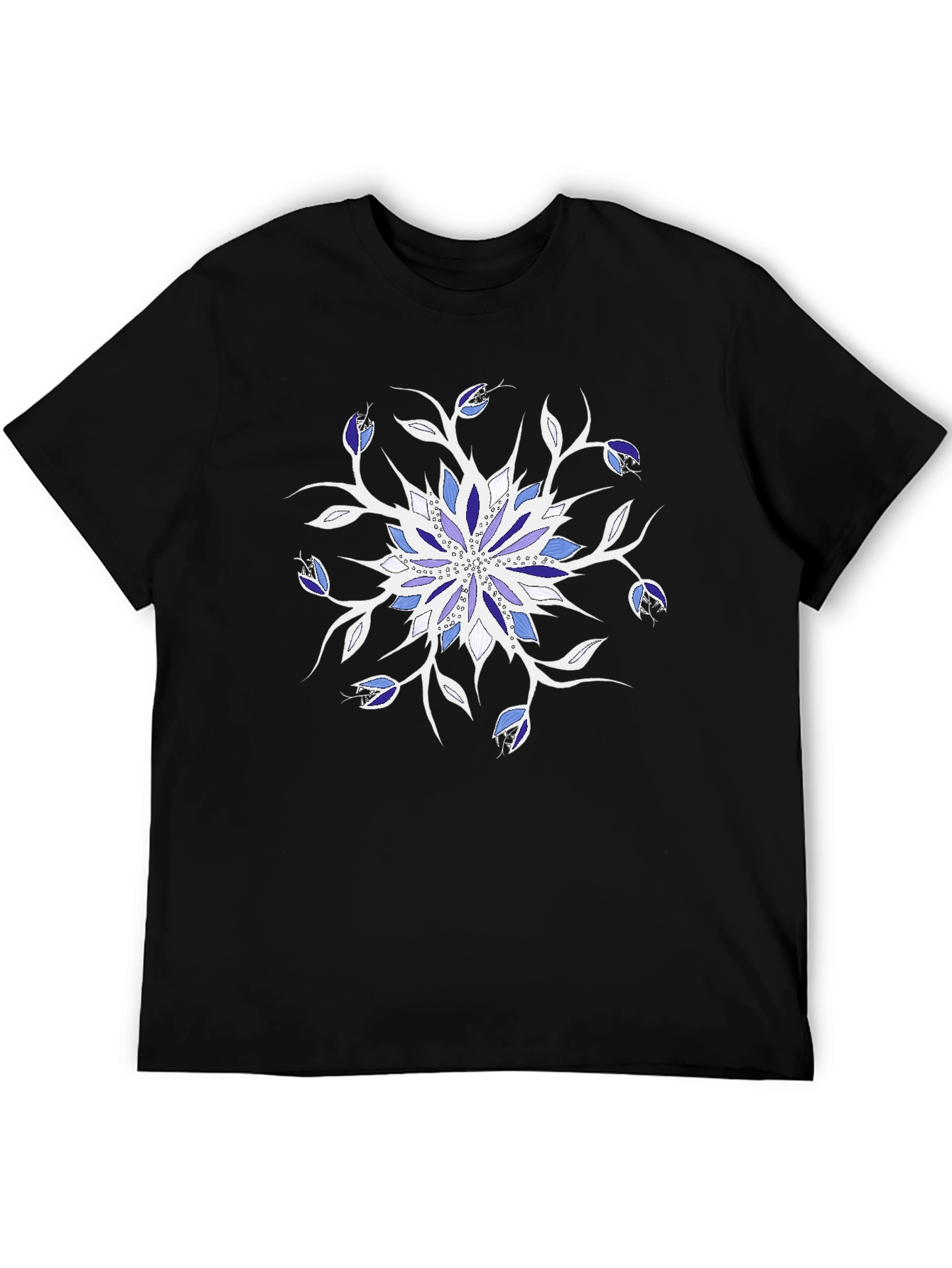 Black Floral Mandala Graphic Tee - Black Cotton Casual Top view 5