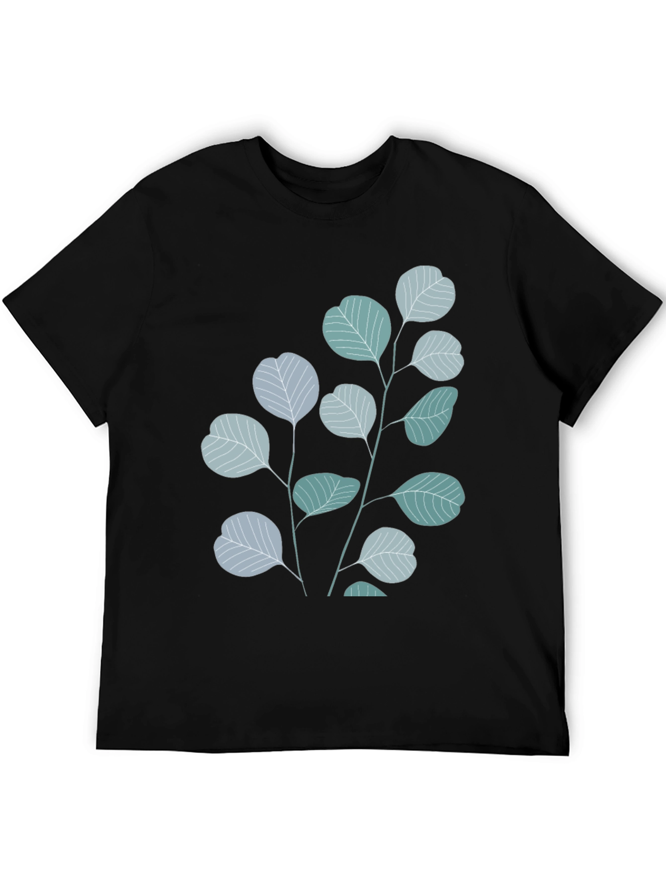 Black Botanical Leaves Graphic Tee - Black Cotton Blend view 5