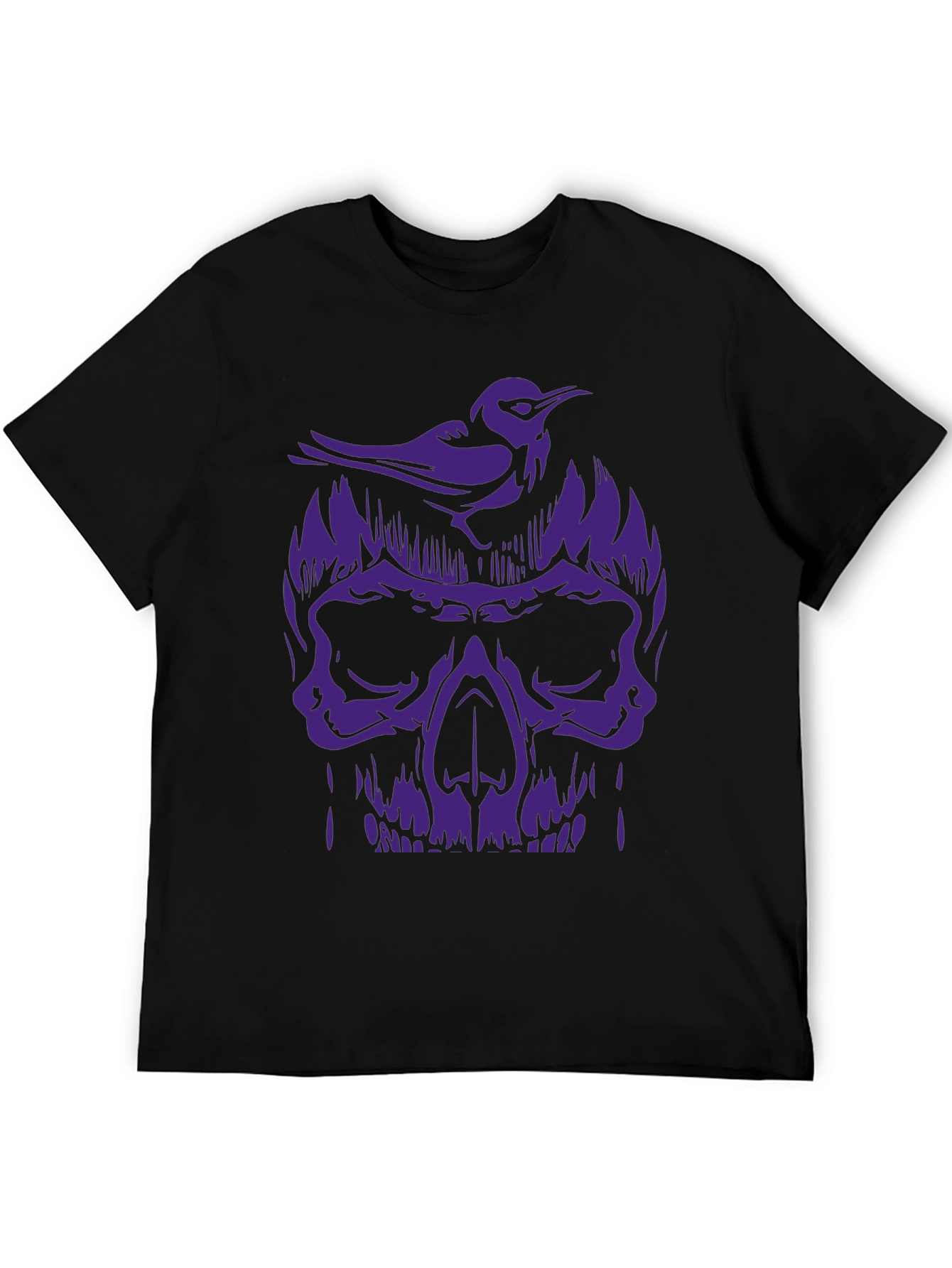 Black Skull & Bird Graphic Tee - Men's Black T-Shirt view 5