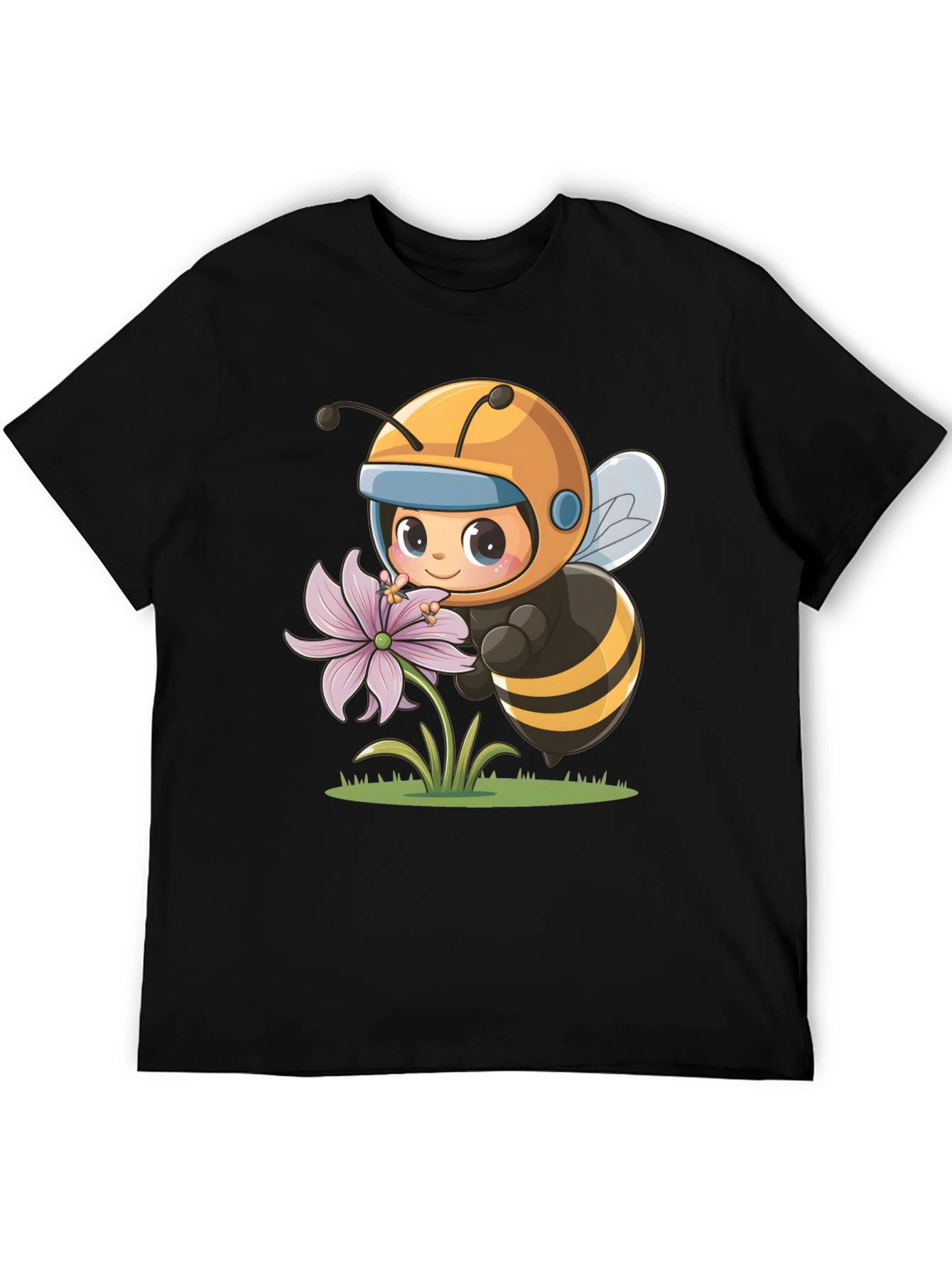 Black Cute Bee & Flower Graphic Tee view 5