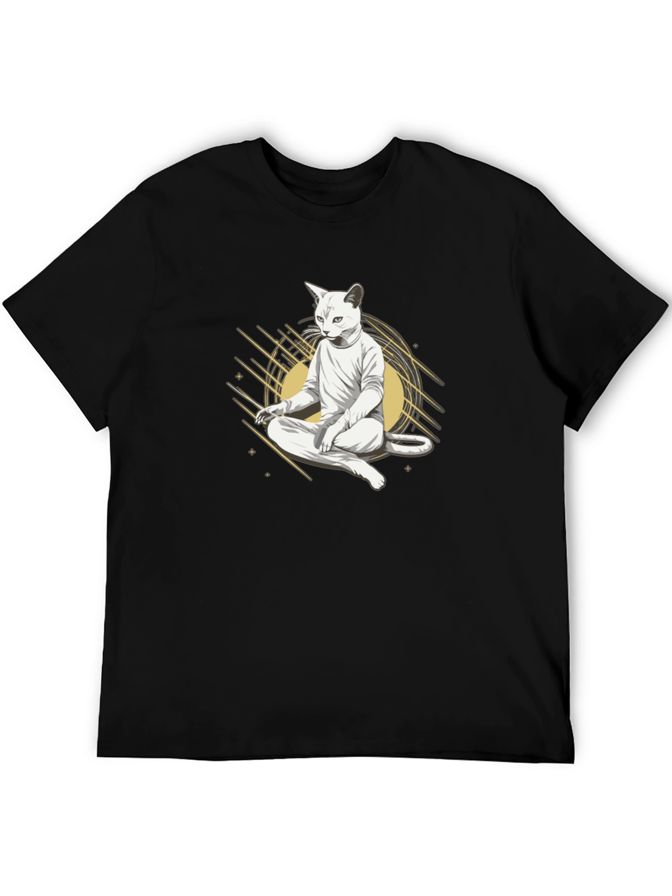 Black Zen Cat Meditation T-Shirt - Black Cotton Tee view 5