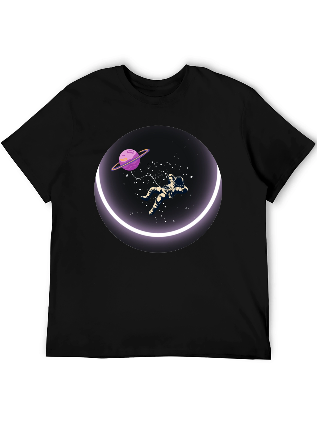 Black Astronaut in Space T-Shirt - Round Design view 5