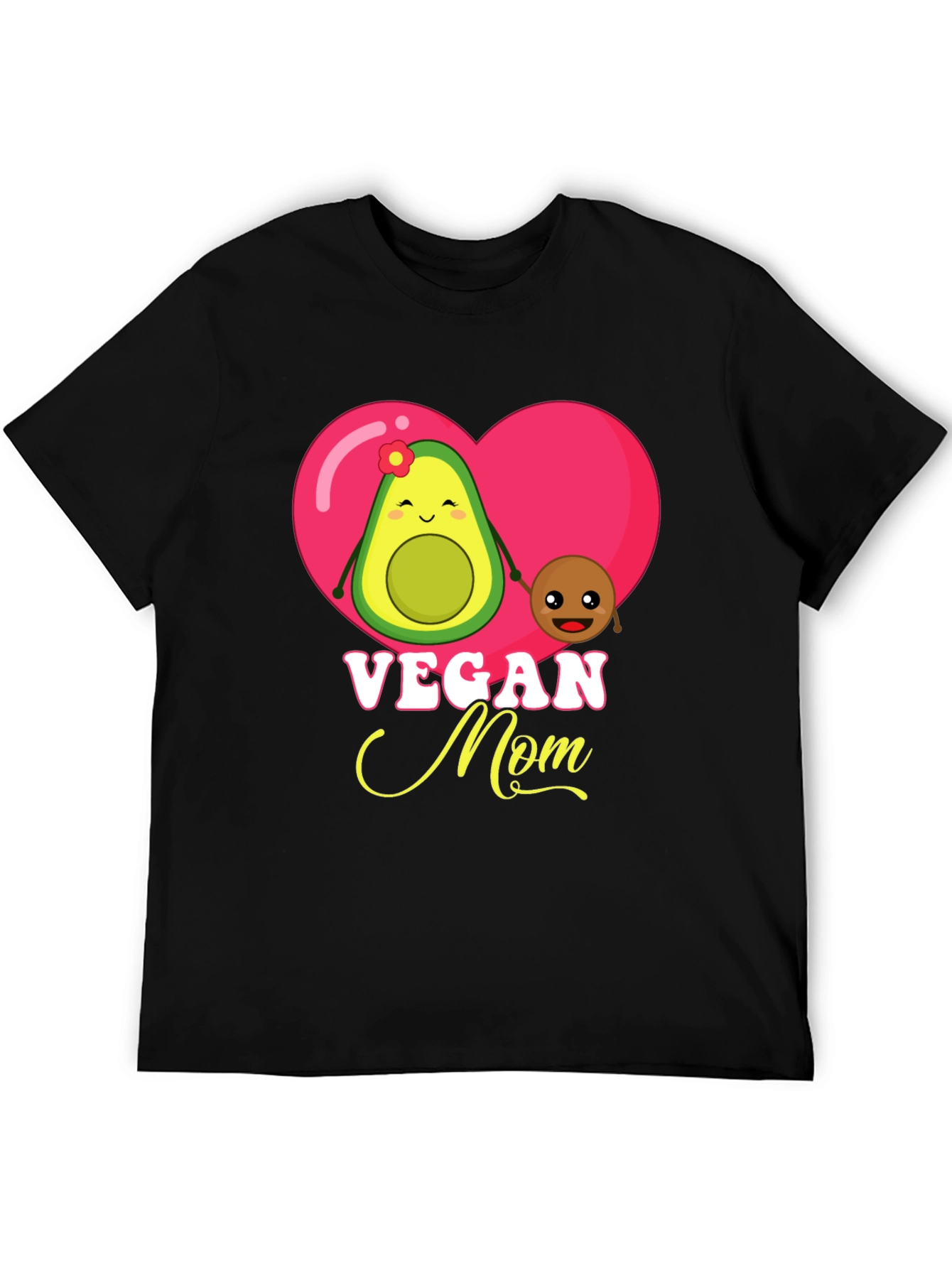 Black Vegan Mom Graphic T-Shirt Cute Avocado and Pit Design view 5