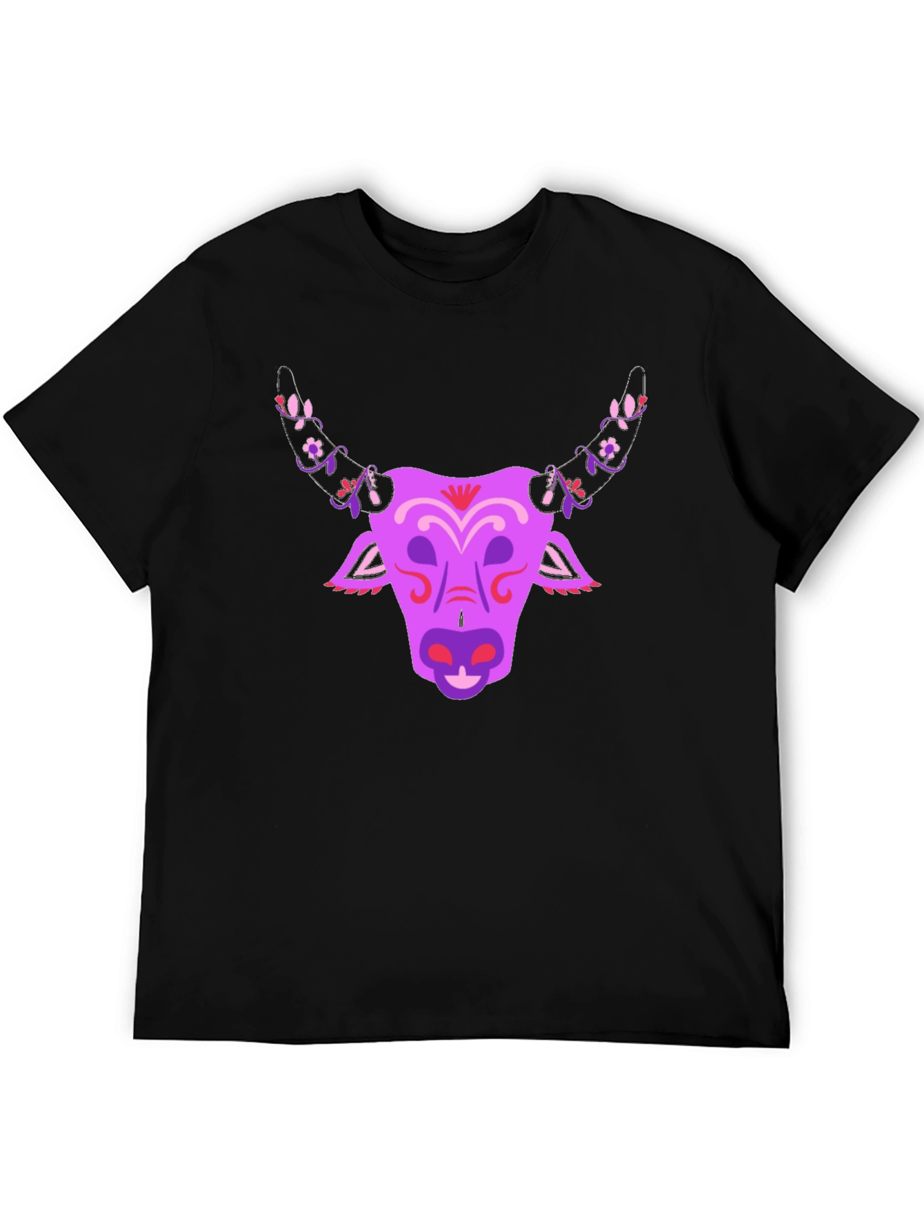 Black Floral Bull Graphic T-Shirt - Unique Design view 5