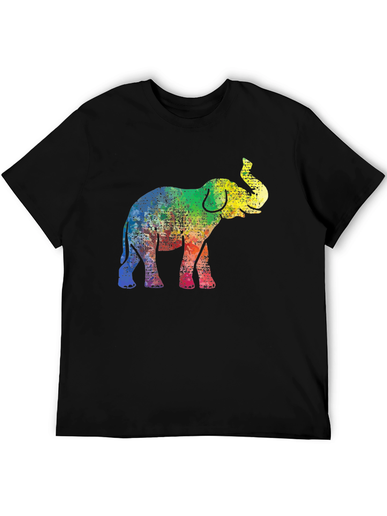Black Rainbow Elephant Graphic Tee - Black Cotton T-Shirt view 5