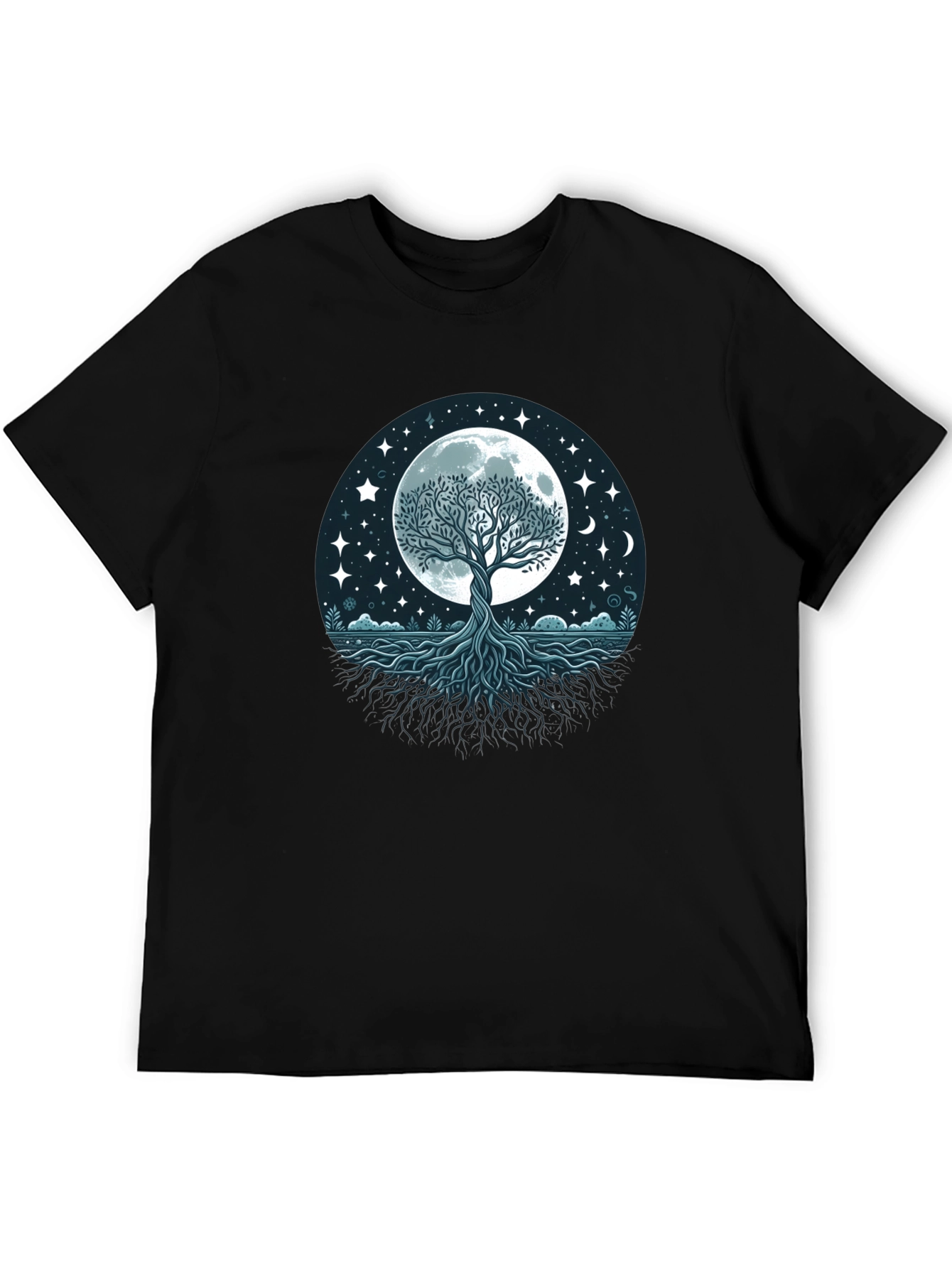 Black Mystic Tree of Life Moon Graphic Tee - Black Cotton Shirt view 5