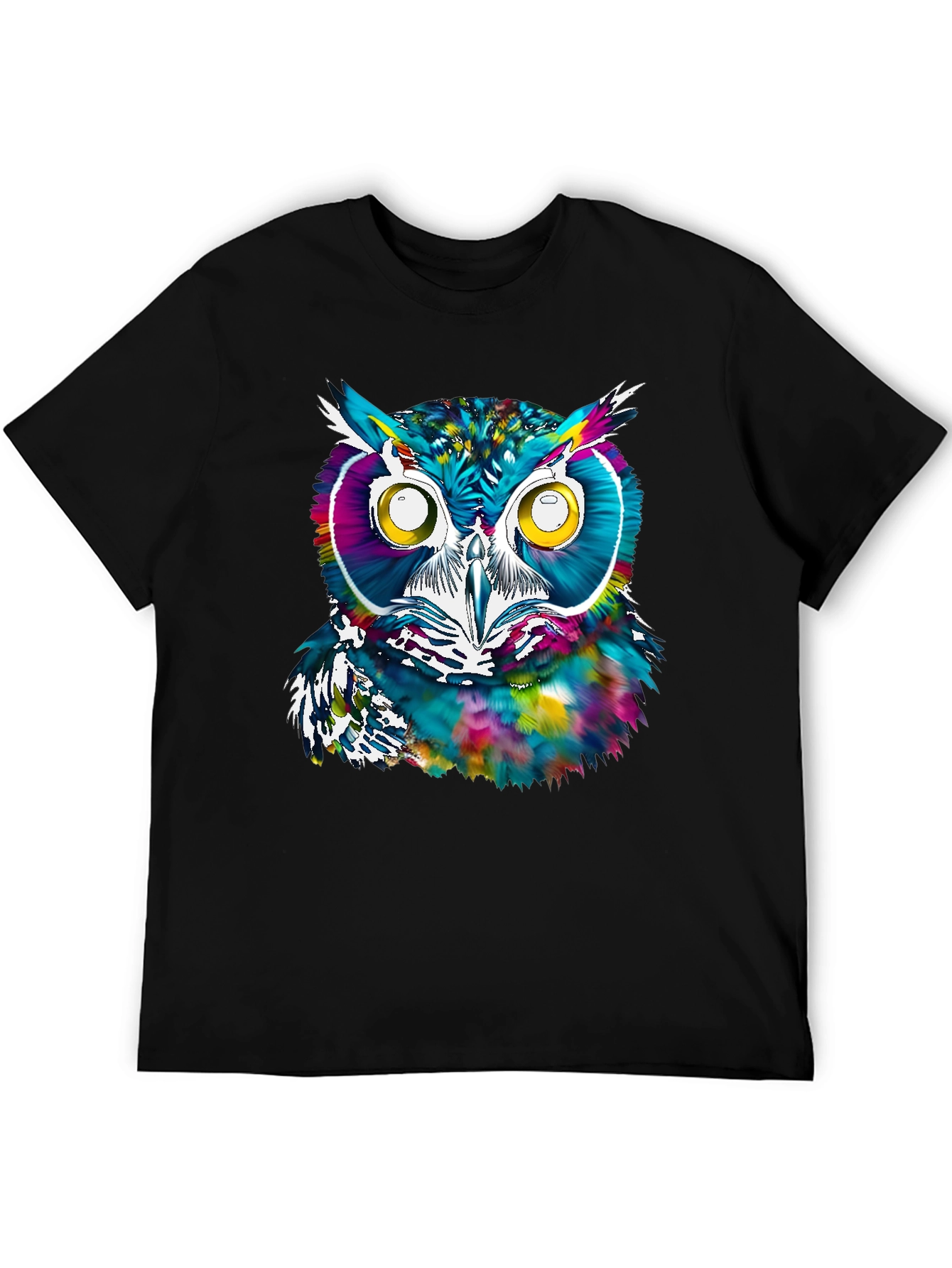 Black Colorful Owl Graphic Print T-Shirt view 5
