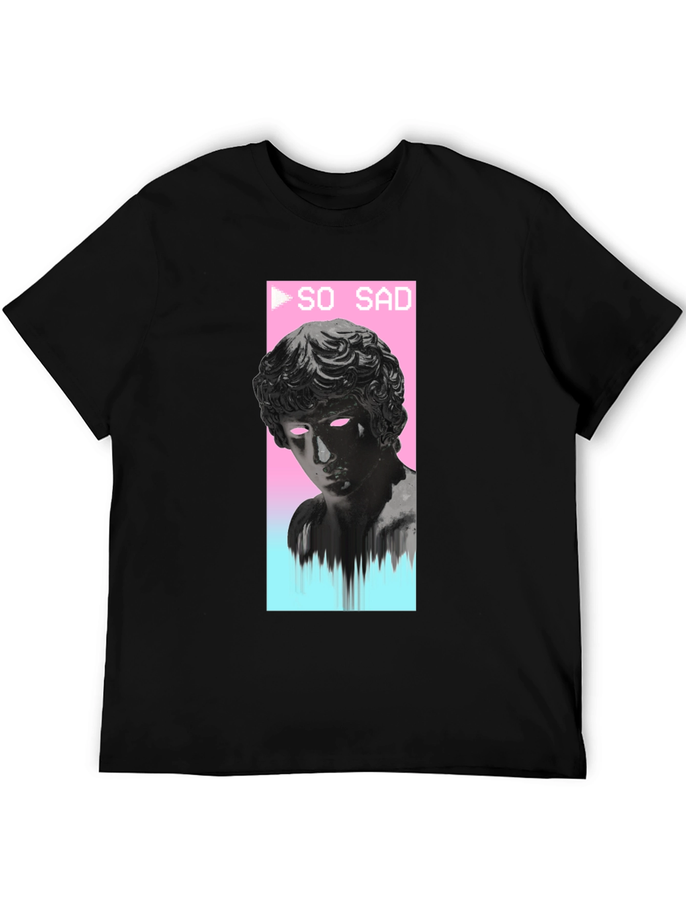 Black So Sad Vaporwave Aesthetic Black T-Shirt view 5
