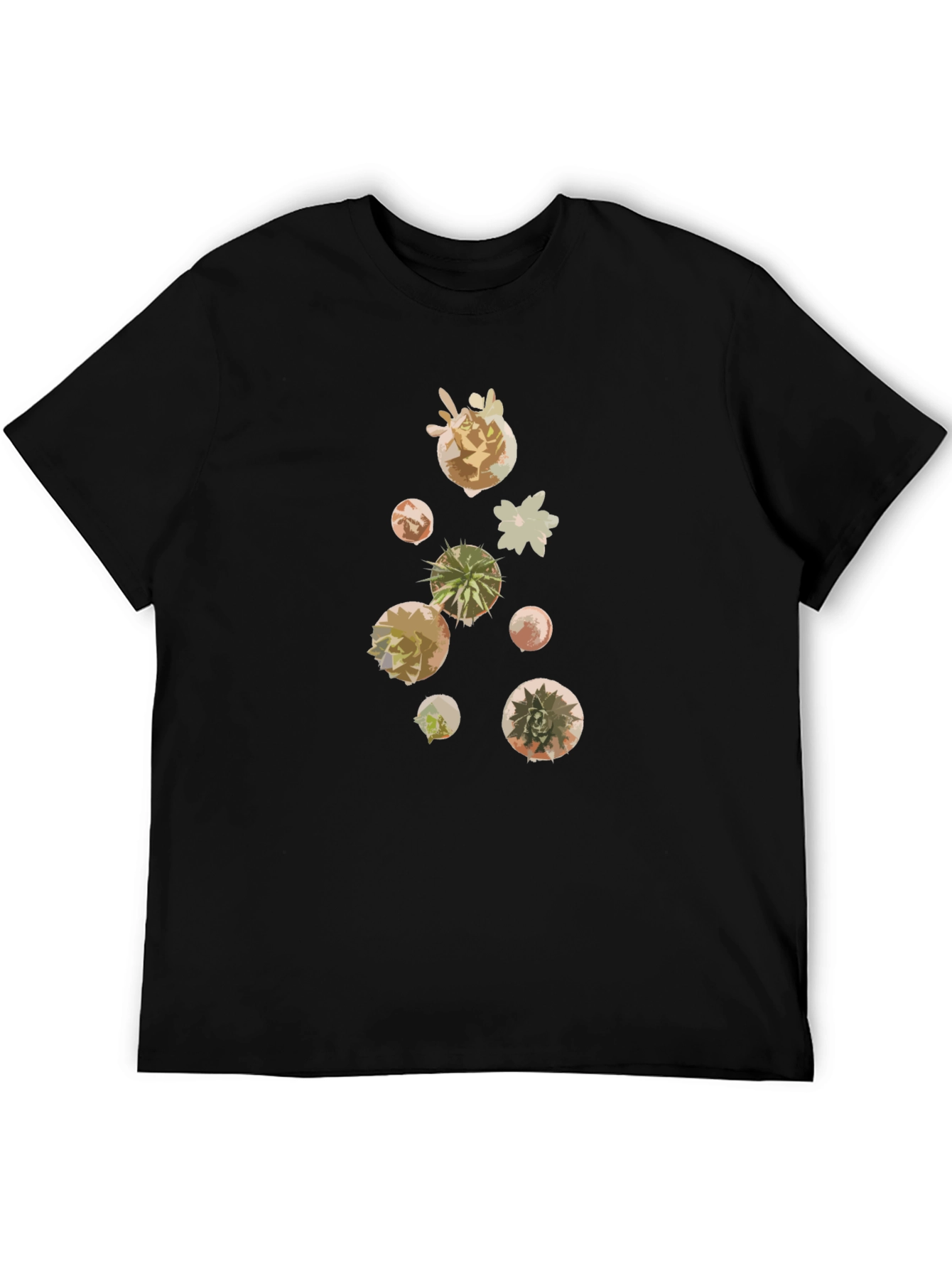 Black Modern Succulent Print Black T-Shirt view 5