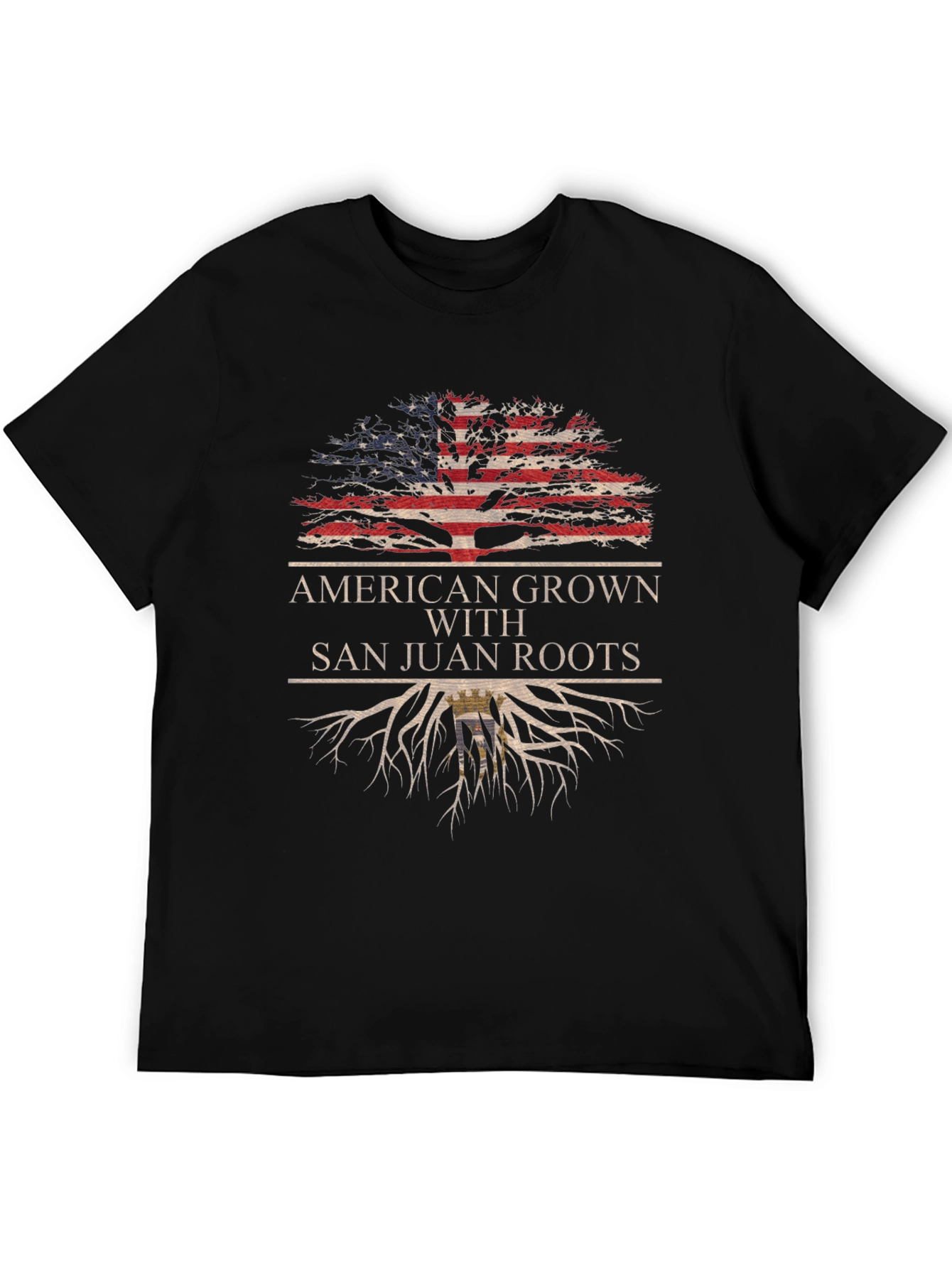 Black American Grown with San Juan Roots Graphic T-Shirt view 5
