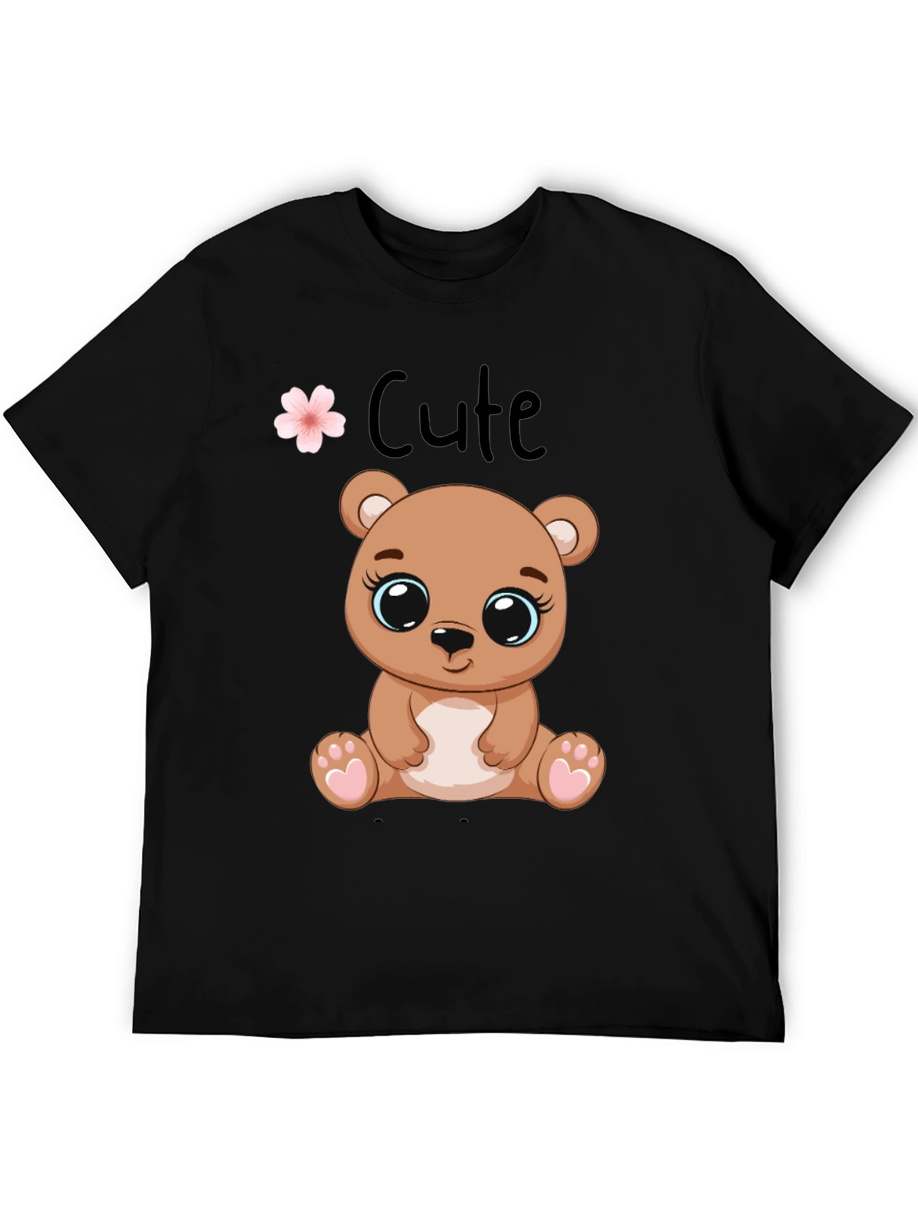 Black Cute Bear Graphic Tee - Black Cotton T-Shirt view 5