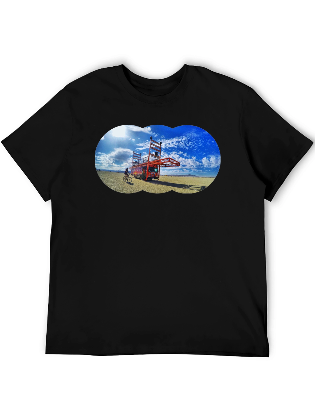 Black Novelty Black T-Shirt with Artistic Desert Scene view 5