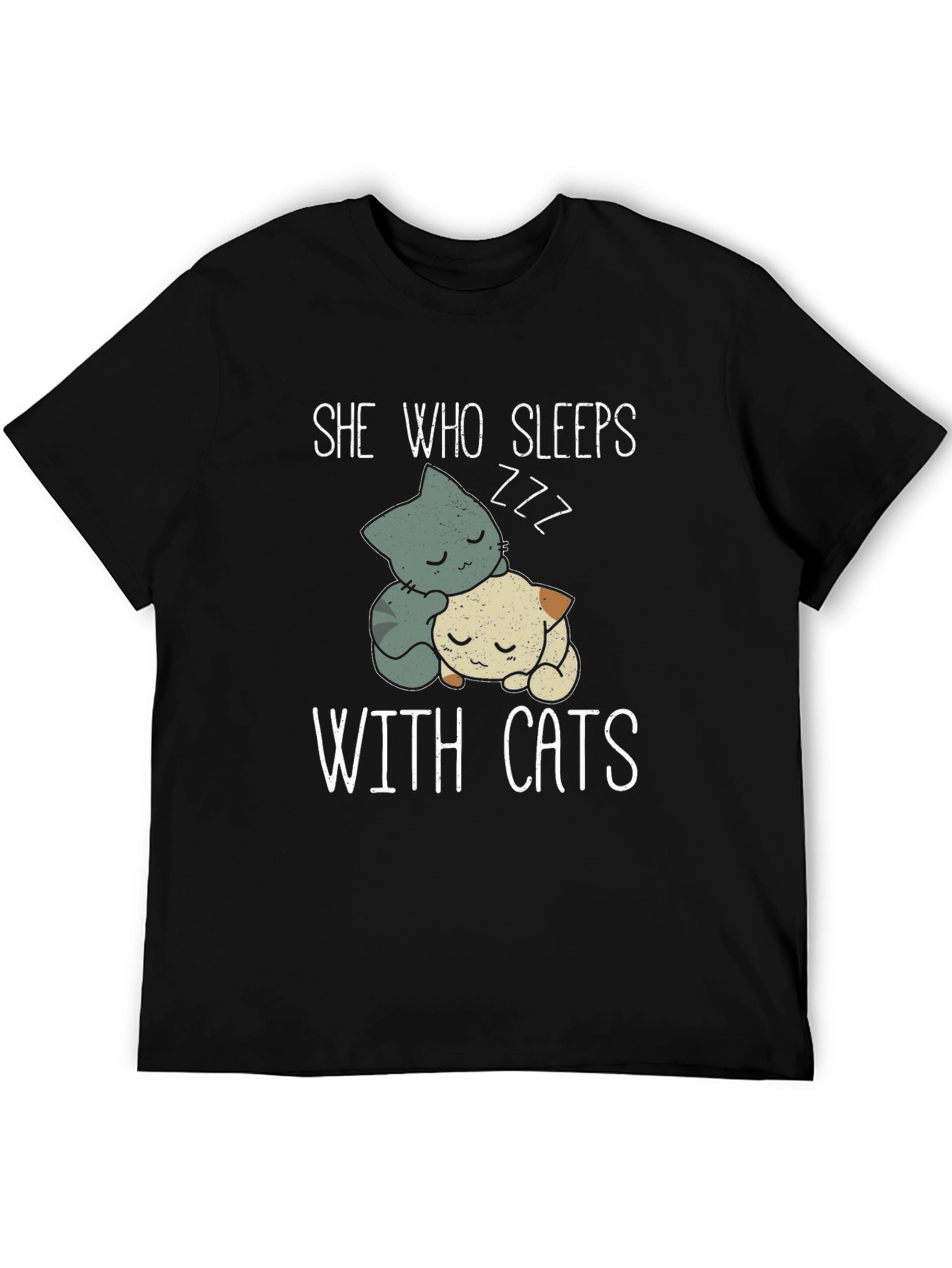 Black She Who Sleeps With Cats T-Shirt view 5