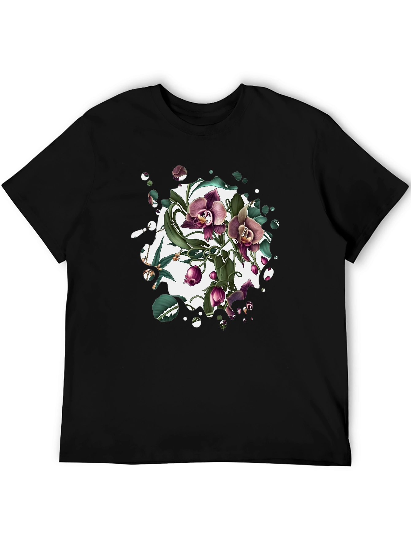 Black Floral Orchid Graphic T-Shirt view 5