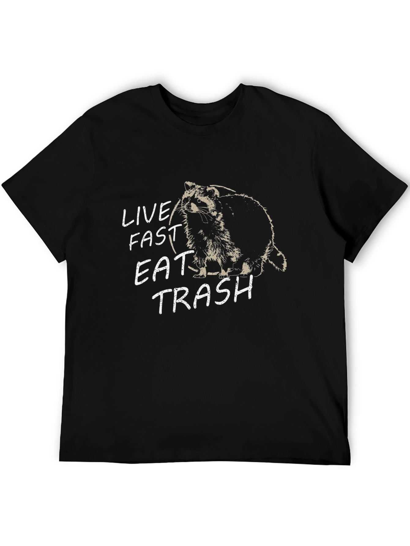 Black Live Fast Eat Trash Raccoon Graphic Tee view 5