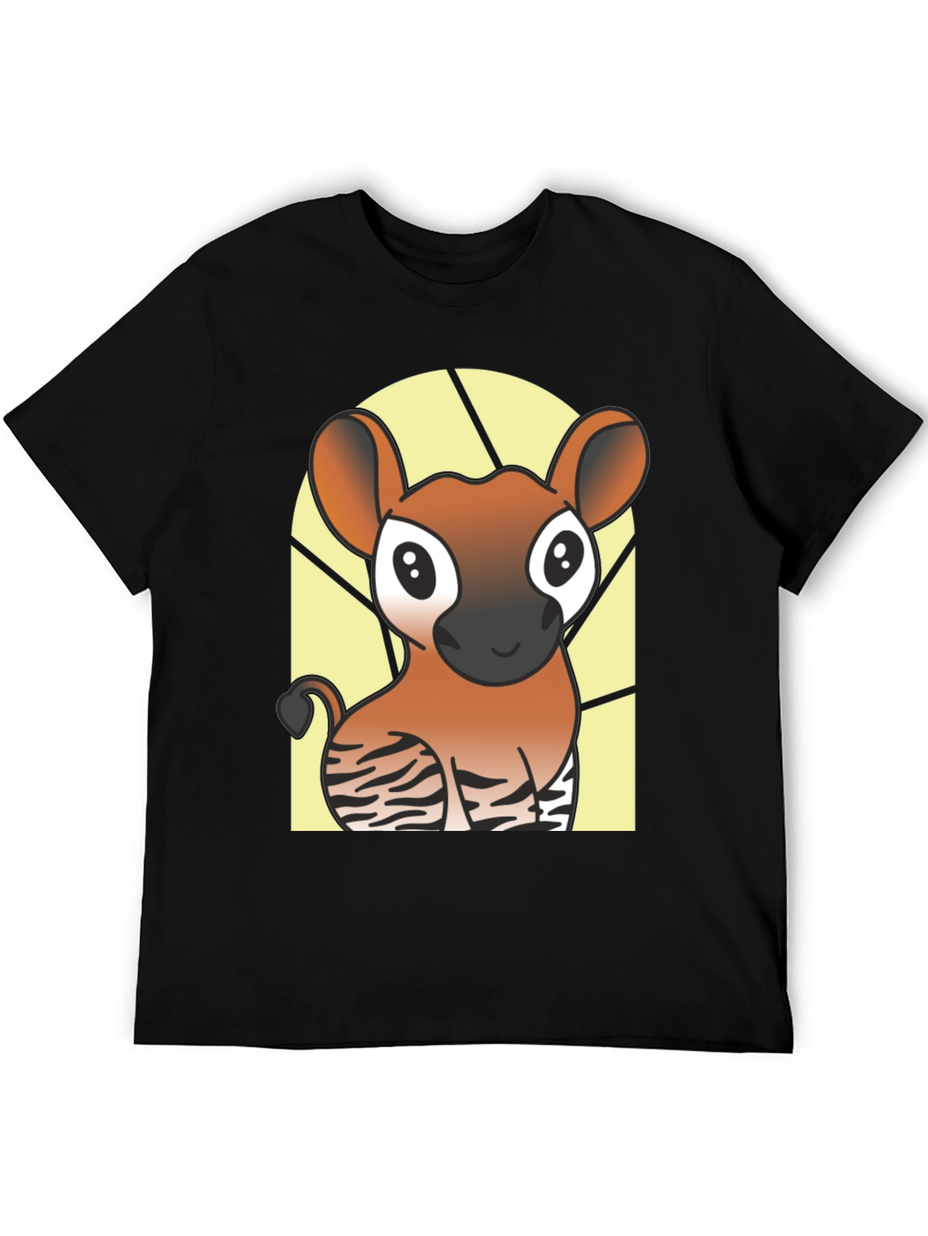 Black Cute Okapi Cartoon Black T-Shirt view 5