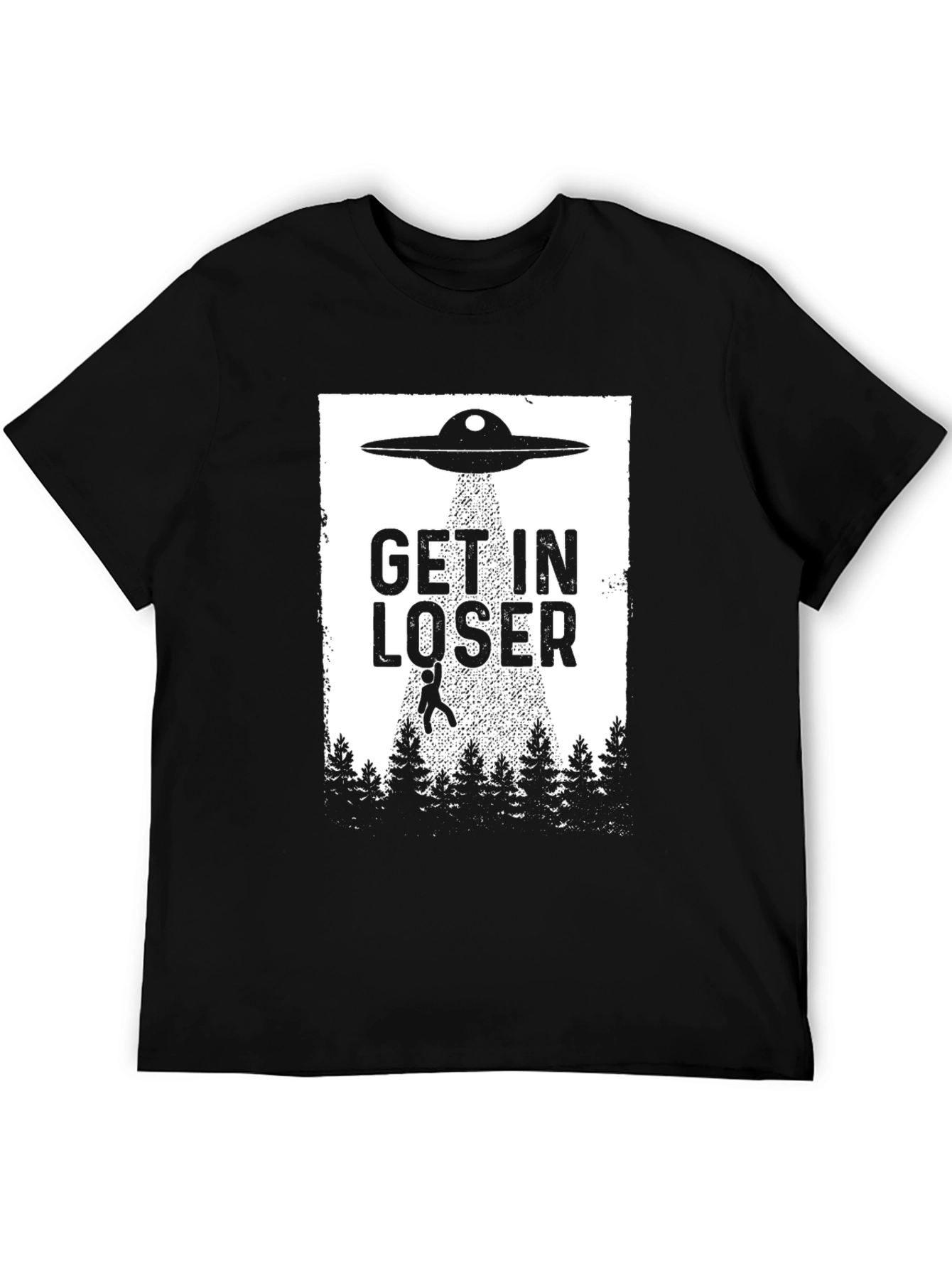 Black Get In Loser UFO T-Shirt - Alien Abduction Humor Tee view 5